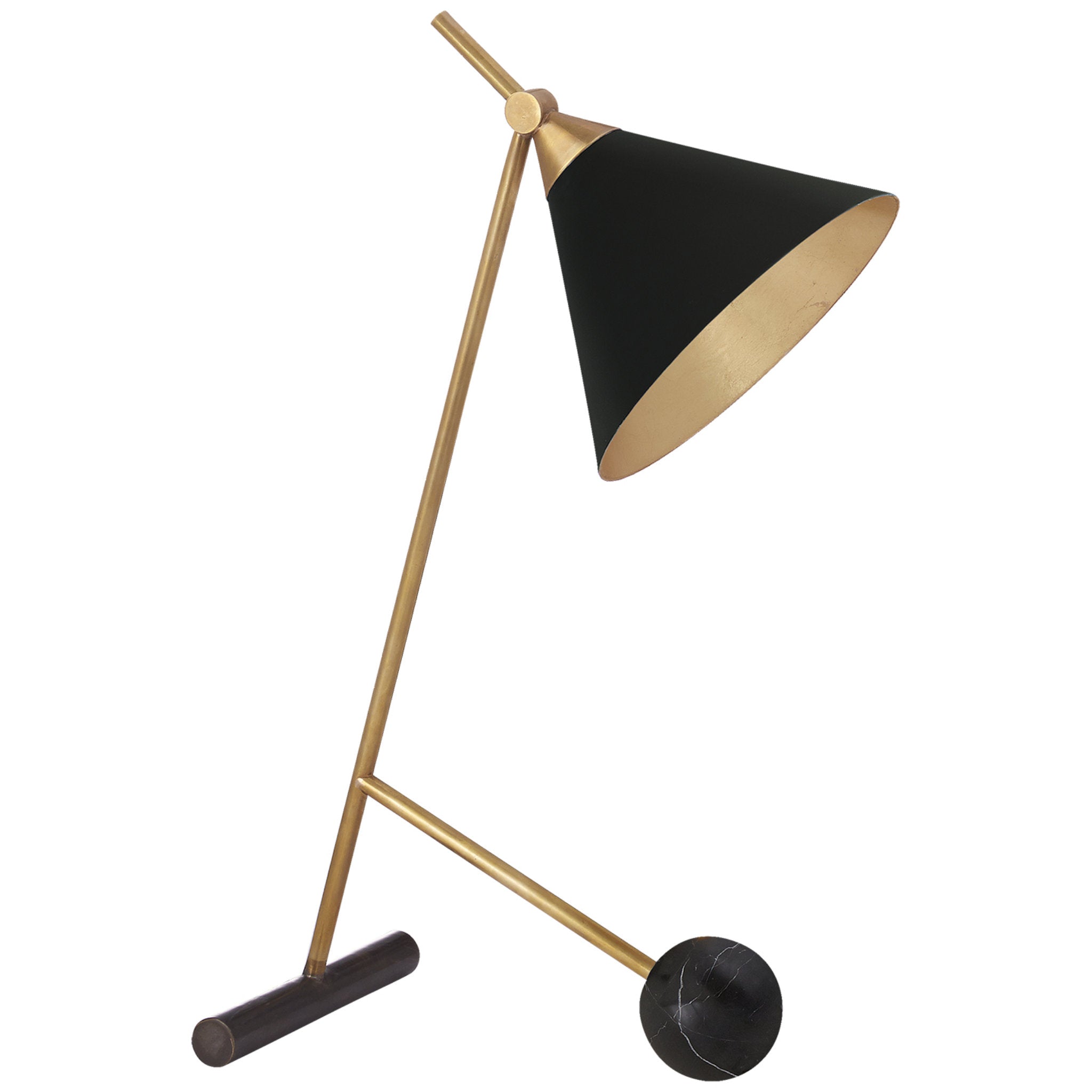Kelly Wearstler Cleo Table Lamp in Bronze and Antique-Burnished Brass with Black Shade W7" x H18.75"