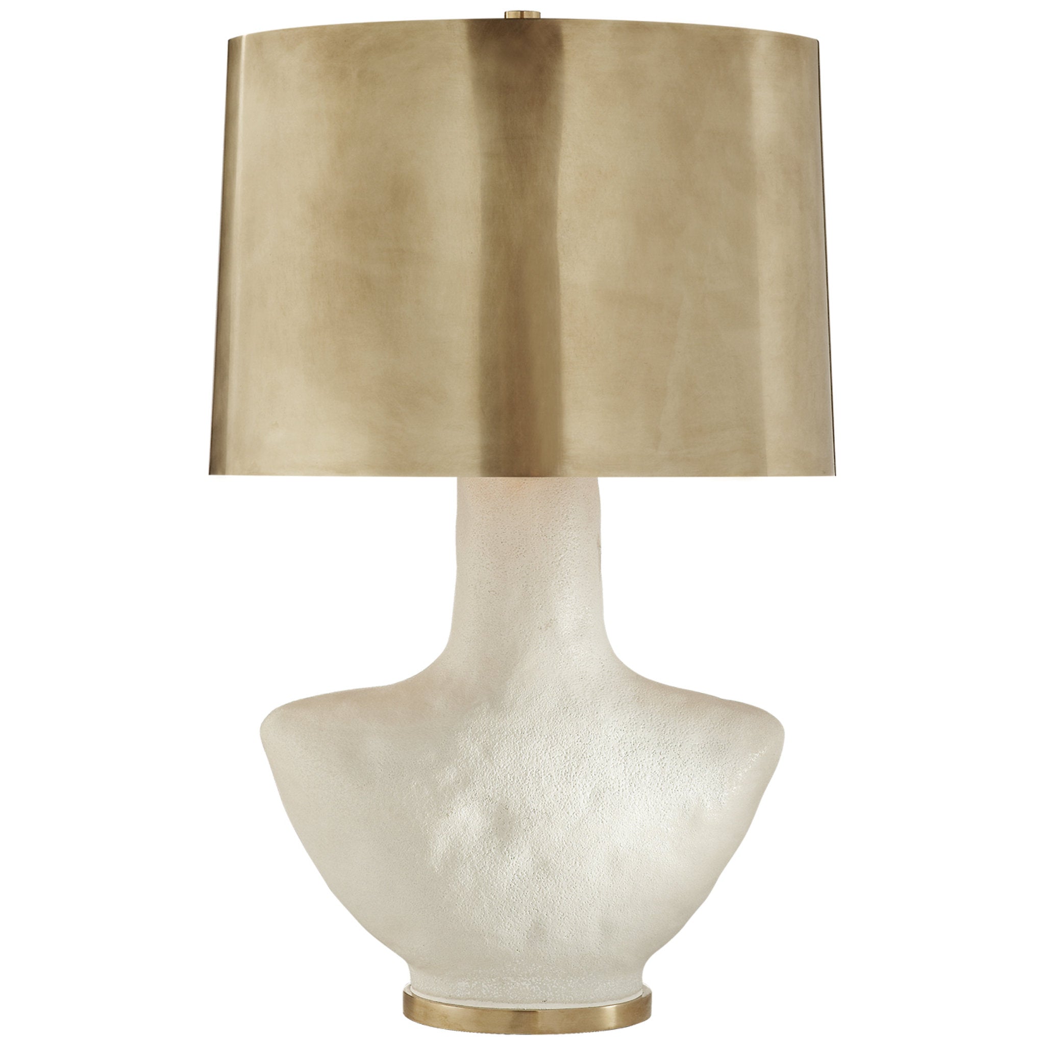 Kelly Wearstler Armato Small Table Lamp in Porous White Ceramic with Oval Antique-Burnished Brass Shade W17.5" x H28"
