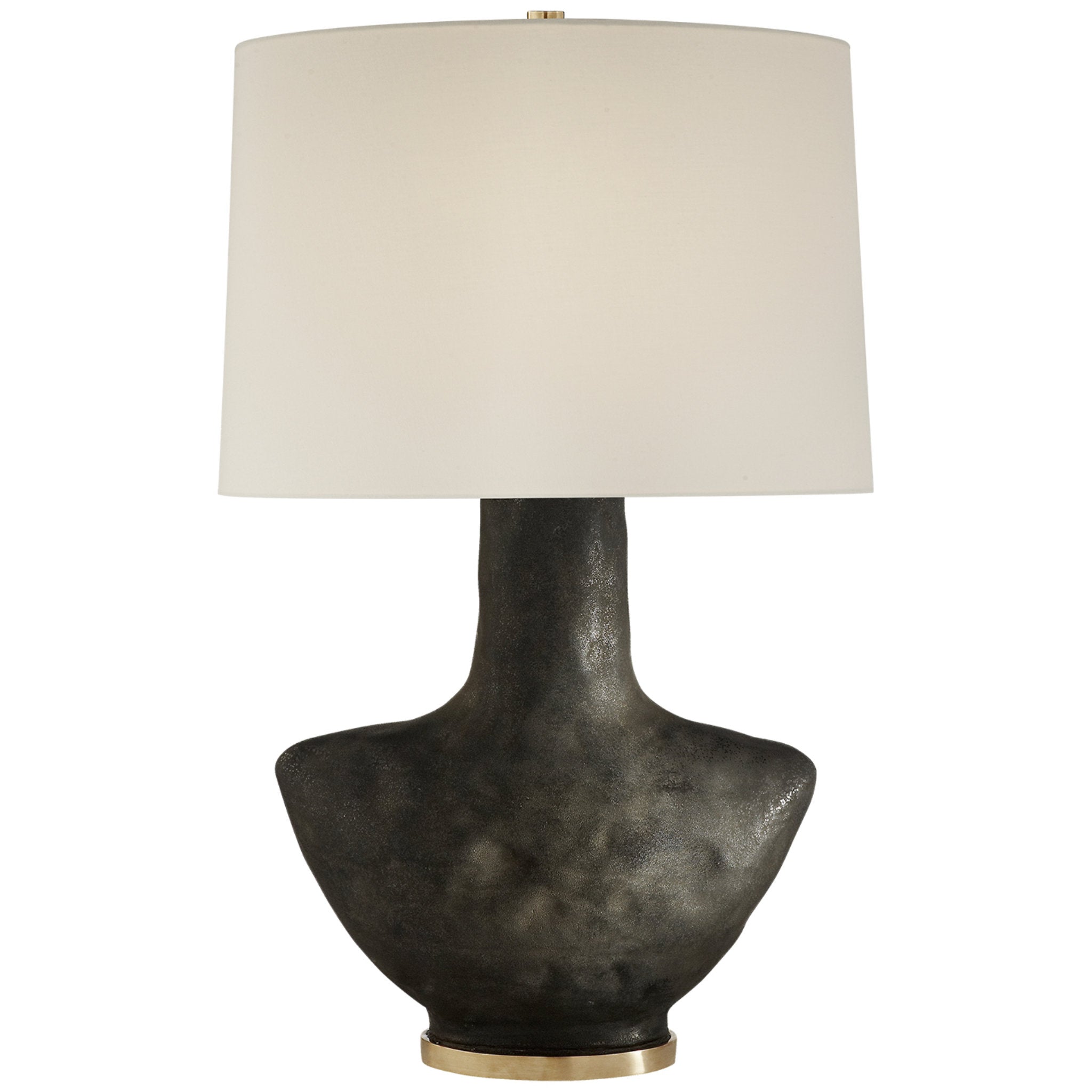 Kelly Wearstler Armato Small Table Lamp in Stained Black Metallic Ceramic with Oval Linen Shade W17.5" x H28"