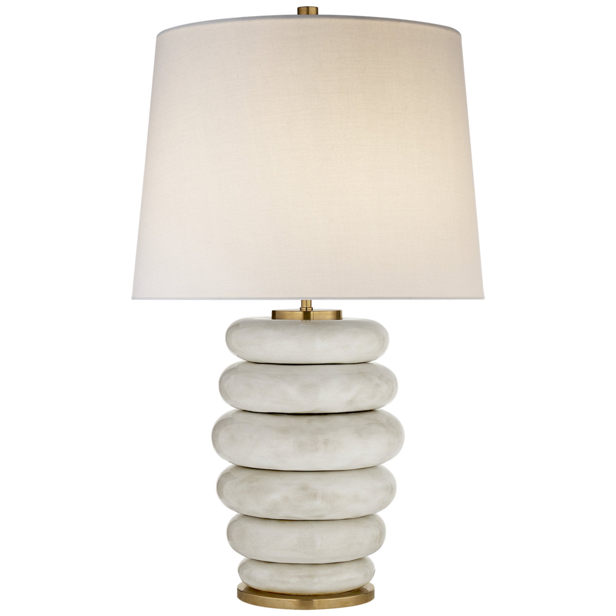 Kelly Wearstler Phoebe Stacked Table Lamp in Antiqued White with Linen Shade W17" x H29.25"