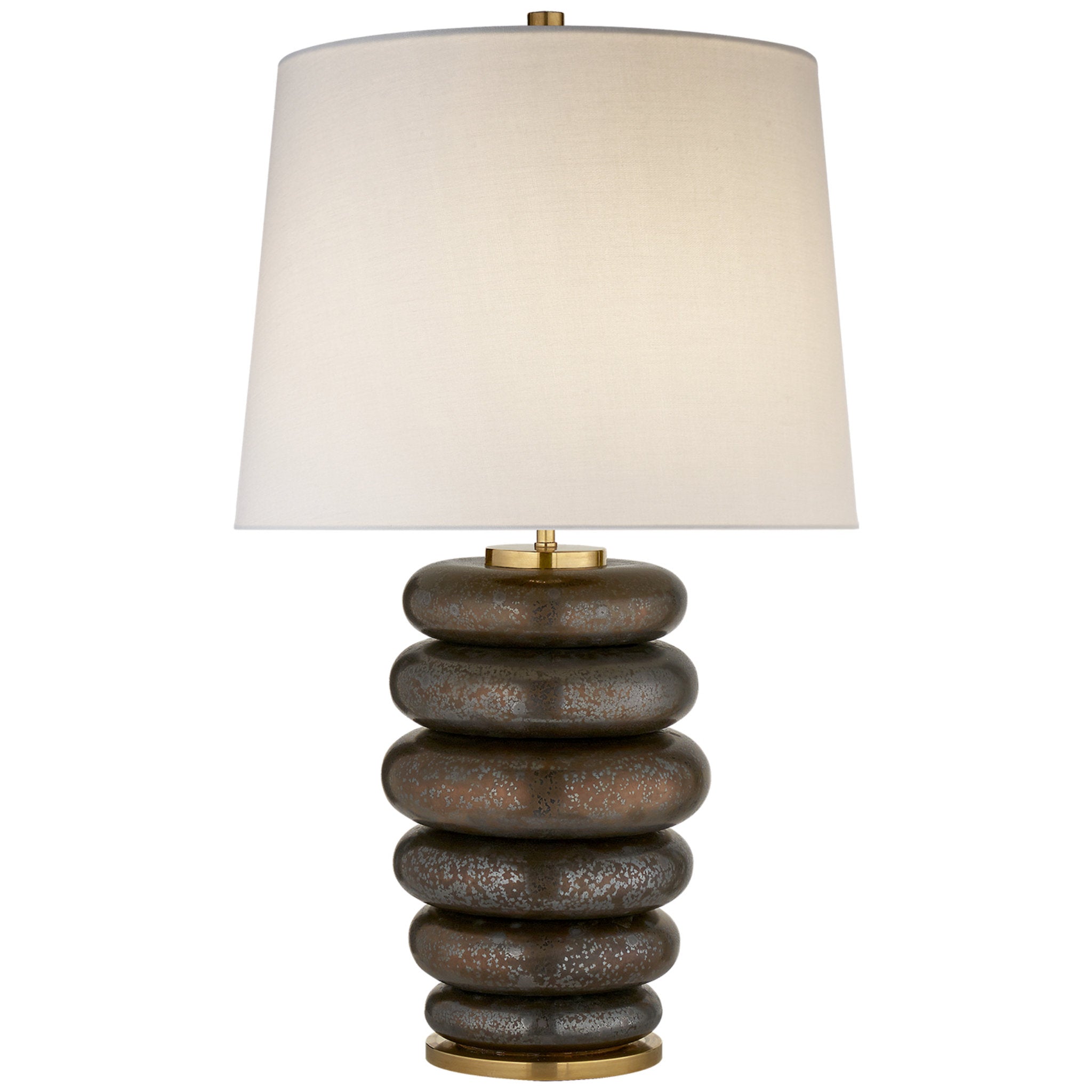 Kelly Wearstler Phoebe Stacked Table Lamp in Crystal Bronze with Linen Shade W17" x H29.25"