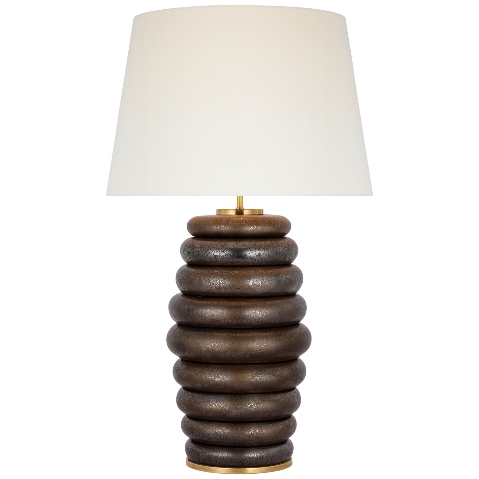 Kelly Wearstler Phoebe Extra Large Stacked Table Lamp in Crystal Bronze with Linen Shade W21" x H35.5"