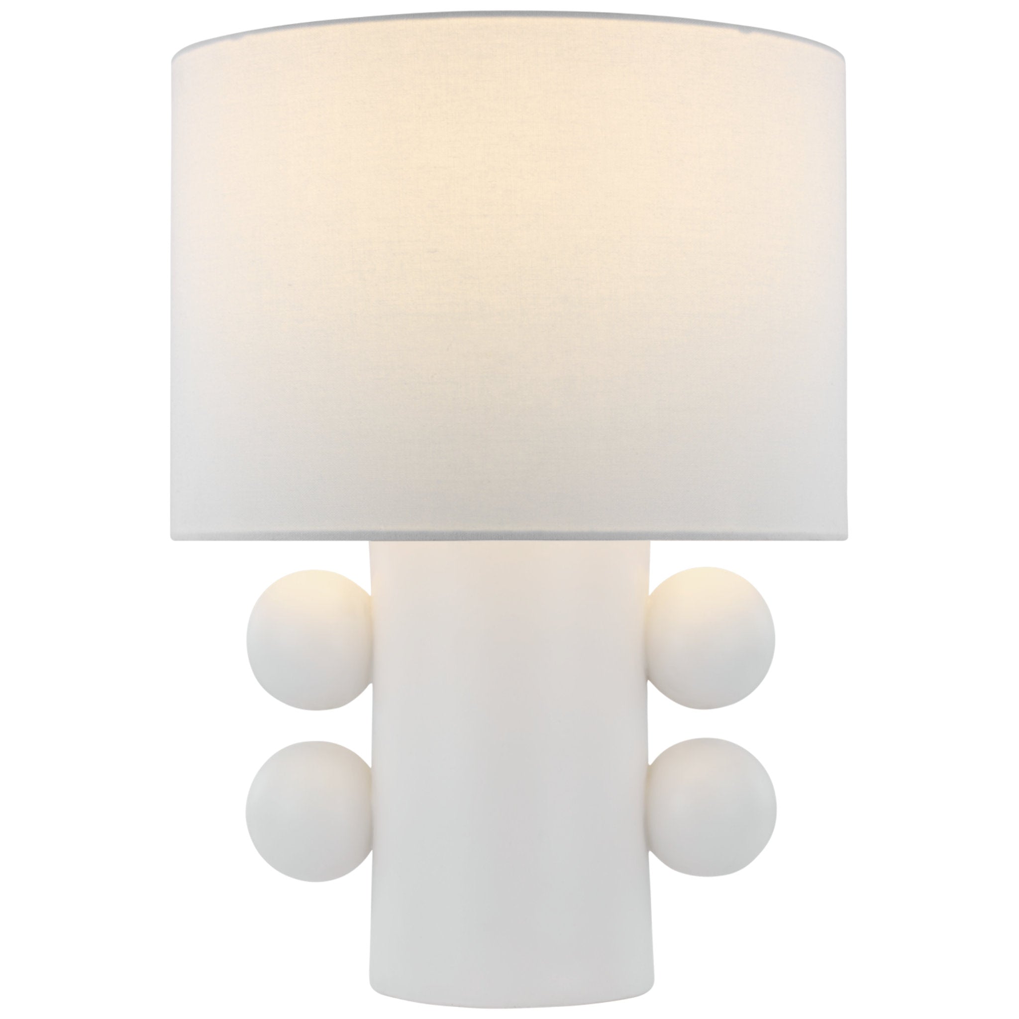 Kelly Wearstler Tiglia Low Table Lamp in Plaster White with Linen Shade W14.75" x H20.5"