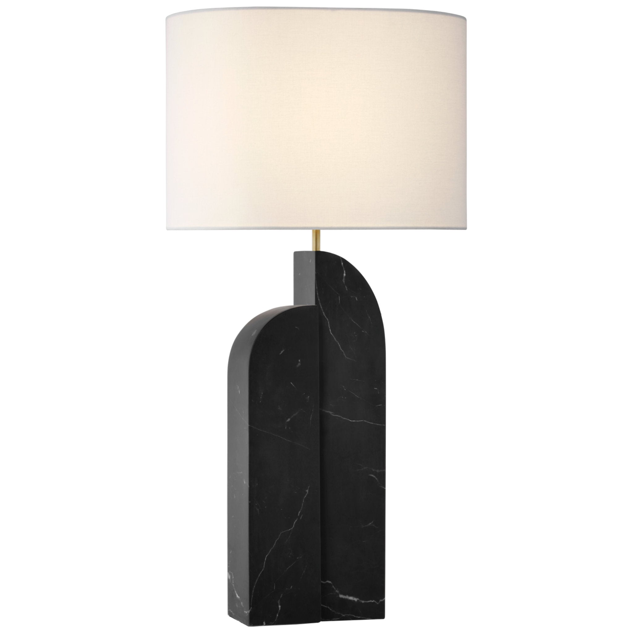 Kelly Wearstler Savoye Large Left Table Lamp in Black Marble with Linen Shade W18" x H34"