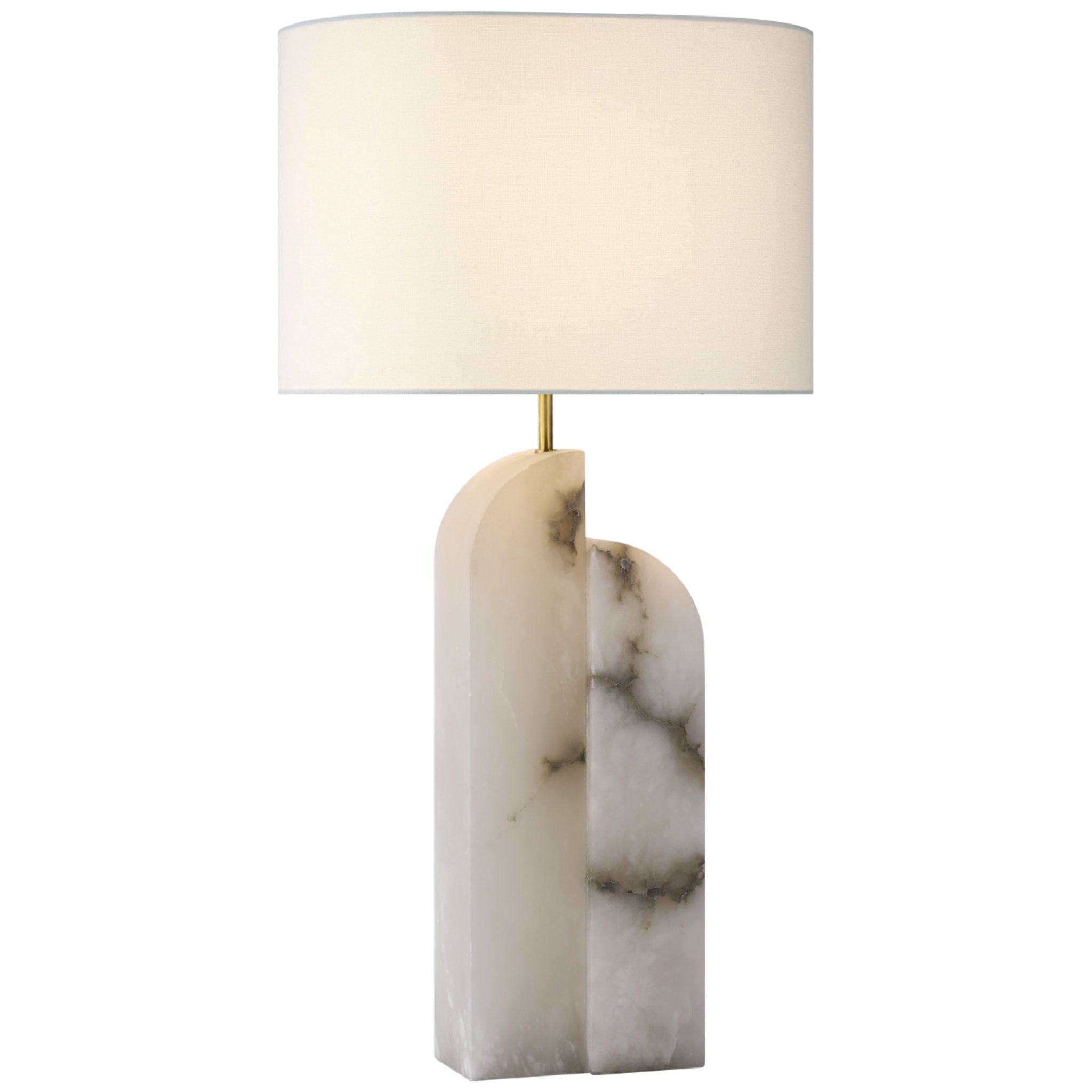 Kelly Wearstler Savoye Large Right Table Lamp in Alabaster with Linen Shade W18" x H34"