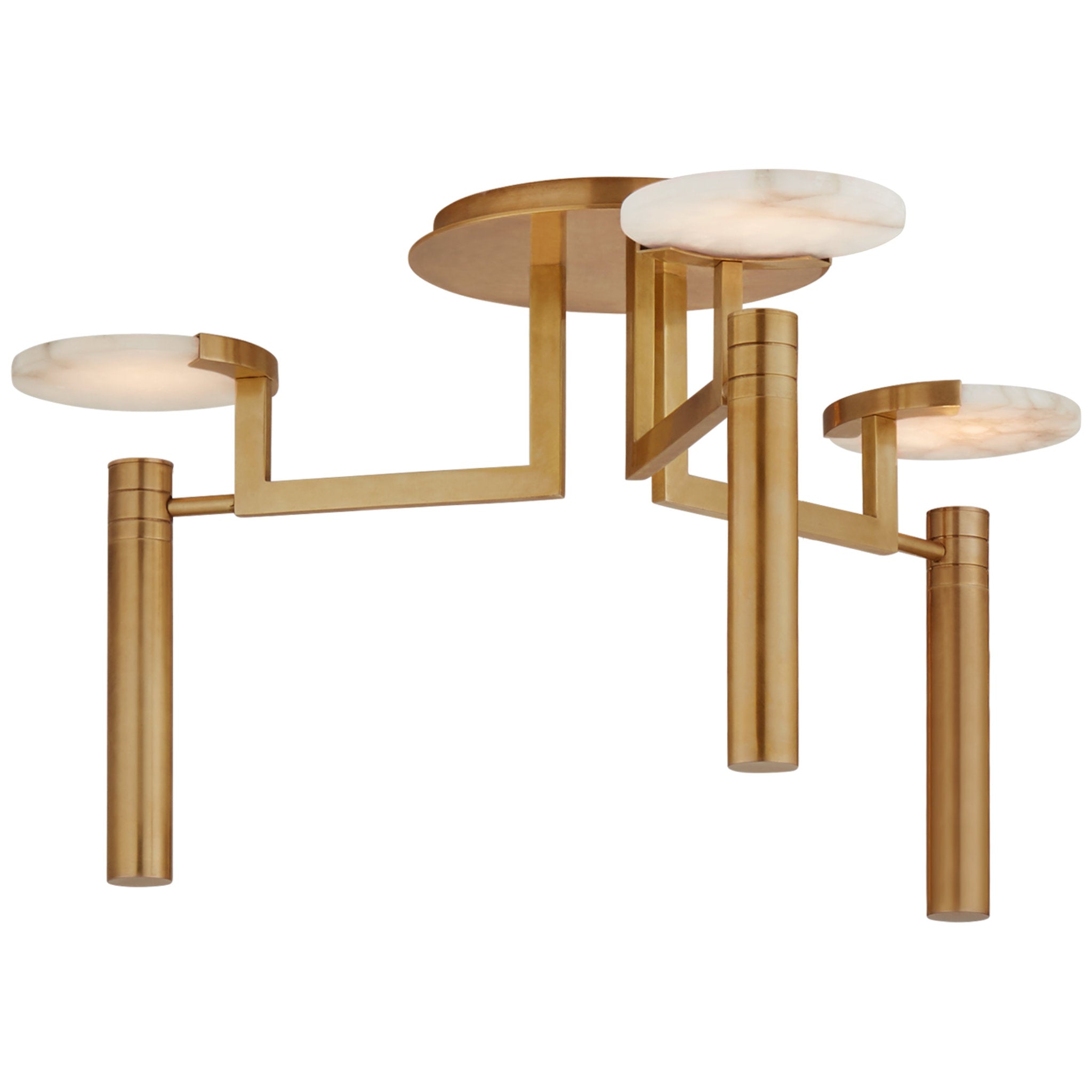 Kelly Wearstler Melange Large Floating Disc Semi-Flush Chandelier in Antique-Burnished Brass with Alabaster Ceiling Light W24.25" x H12.5"