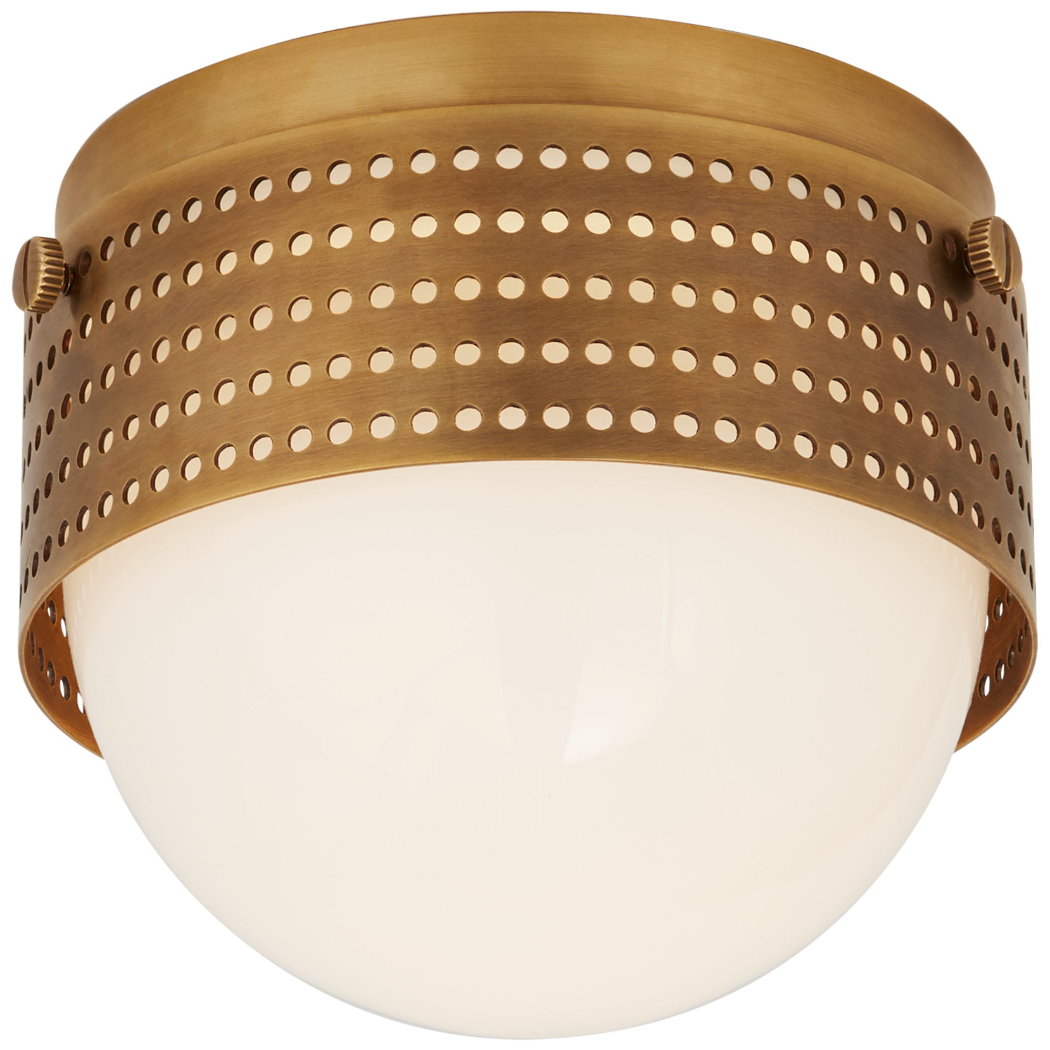 Kelly Wearstler Precision 4.5" Solitaire in Antique-Burnished Brass with White Glass Ceiling Light W4.75" x H4"