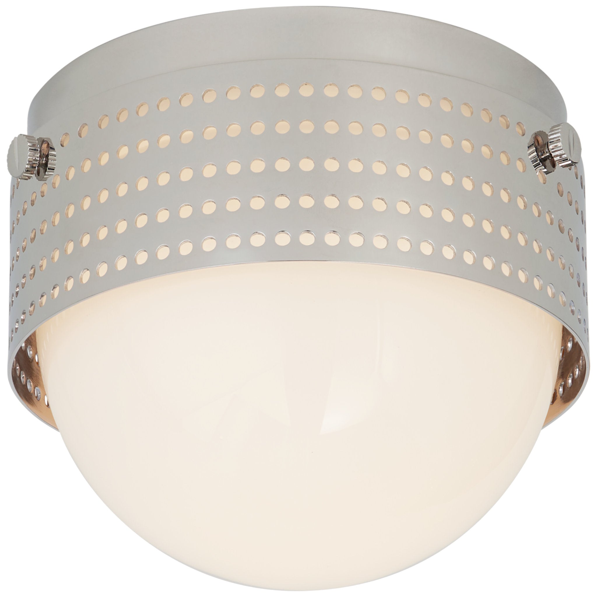 Kelly Wearstler Precision 4.5" Solitaire in Polished Nickel with White Glass Ceiling Light W4.75" x H4"