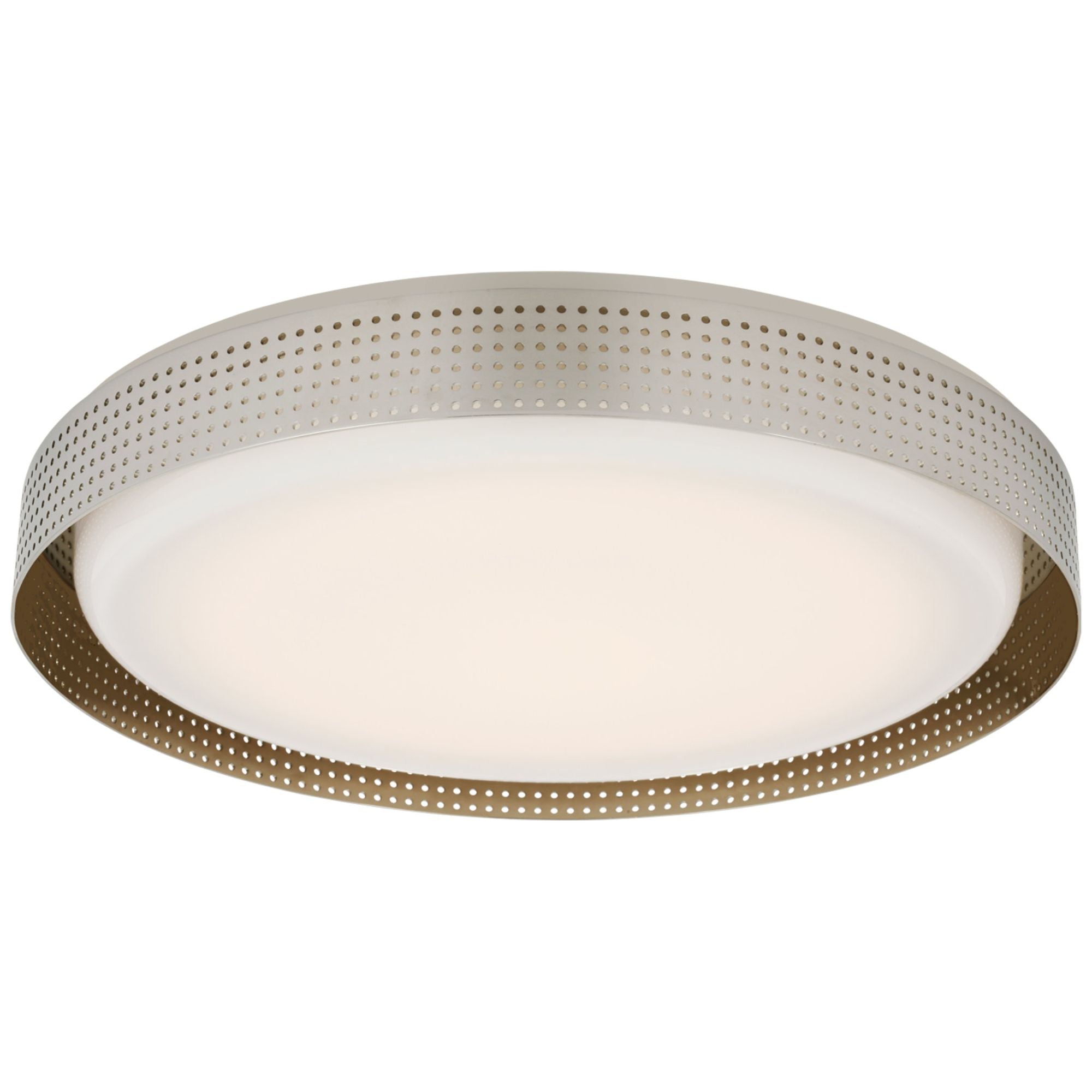 Kelly Wearstler Precision 18" Round Flush Mount in Polished Nickel with White Glass Ceiling Light W18" x H2.75"