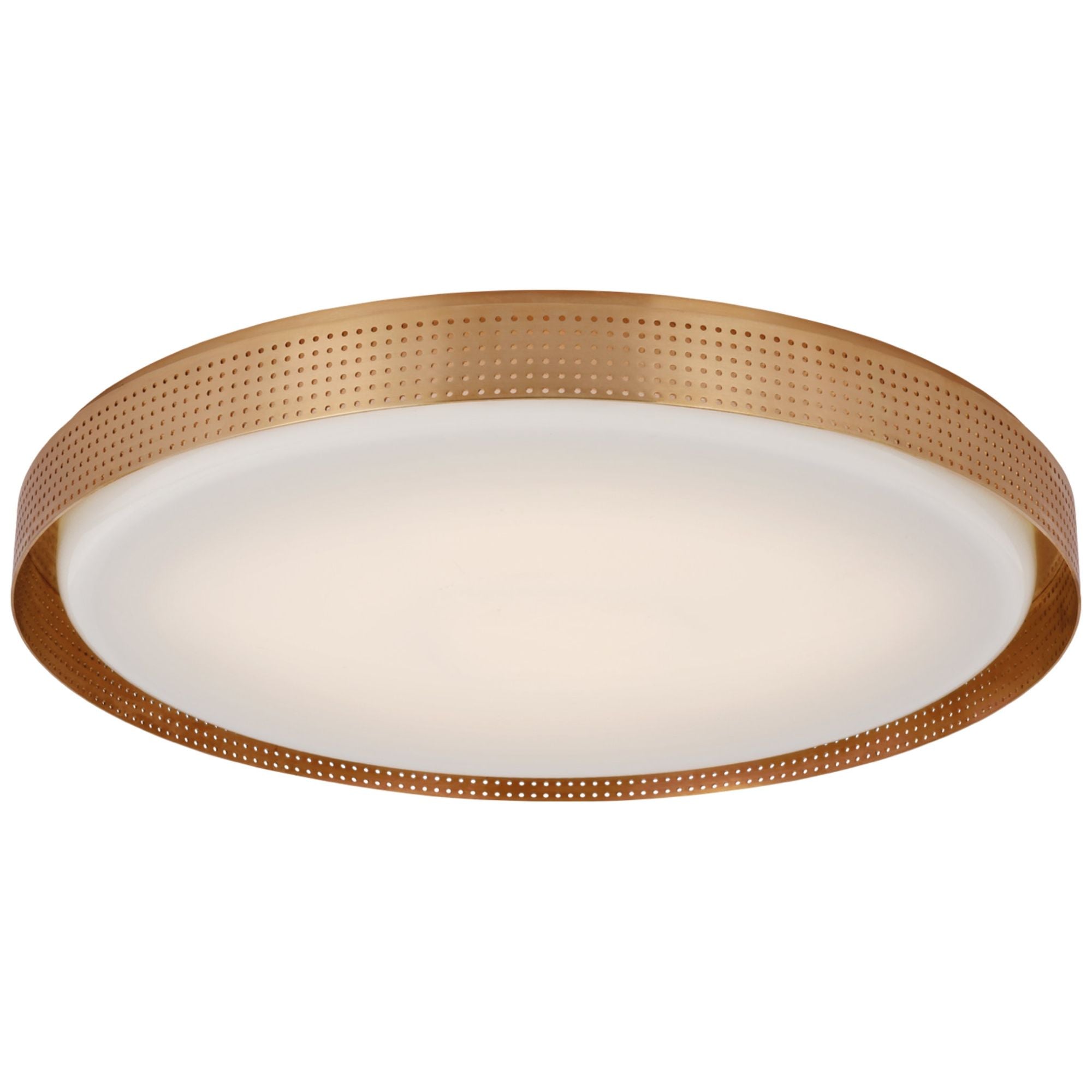 Kelly Wearstler Precision 24" Round Flush Mount in Antique-Burnished Brass with White Glass Ceiling Light W24" x H2.75"