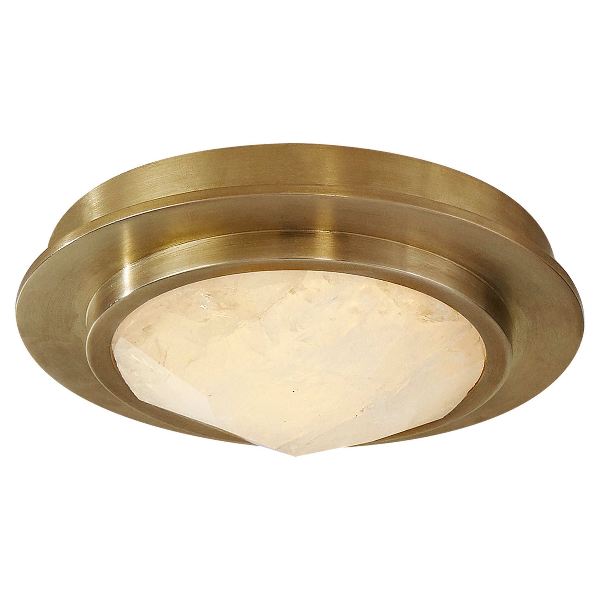 Kelly Wearstler Halcyon 5" Solitaire Bezel Flush Mount in Antique-Burnished Brass and Natural Quartz Ceiling Light W5" x H1.25"