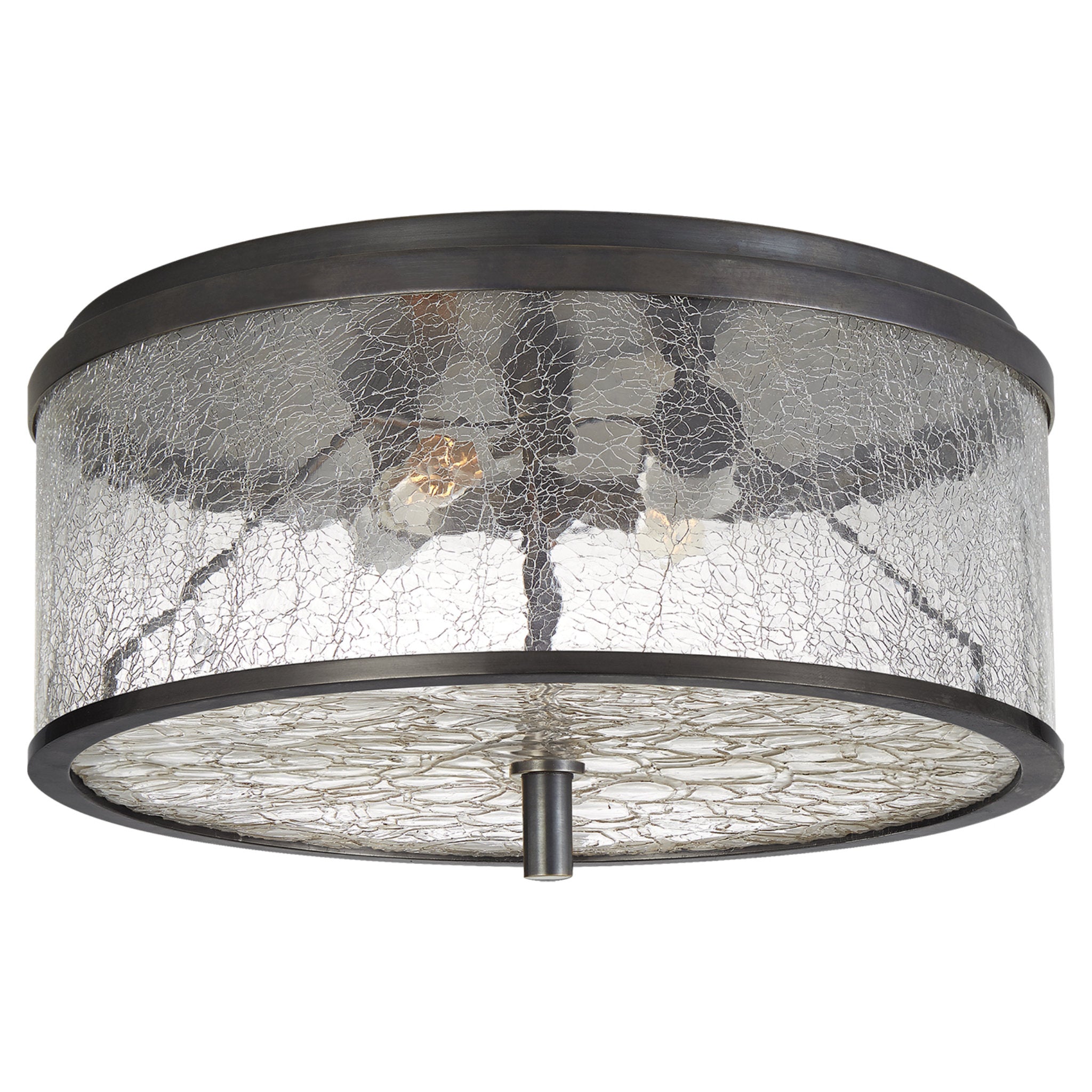 Kelly Wearstler Liaison Medium Flush Mount in Bronze with Crackle Glass Ceiling Light W12" x H5"