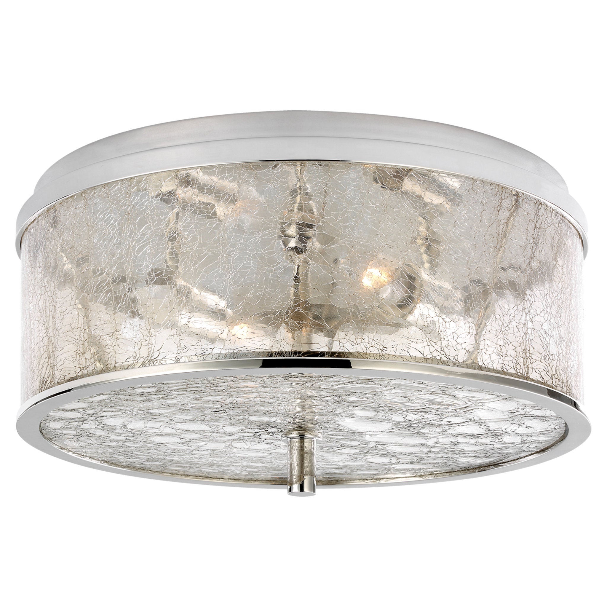 Kelly Wearstler Liaison Medium Flush Mount in Polished Nickel with Crackle Glass Ceiling Light W12" x H5"