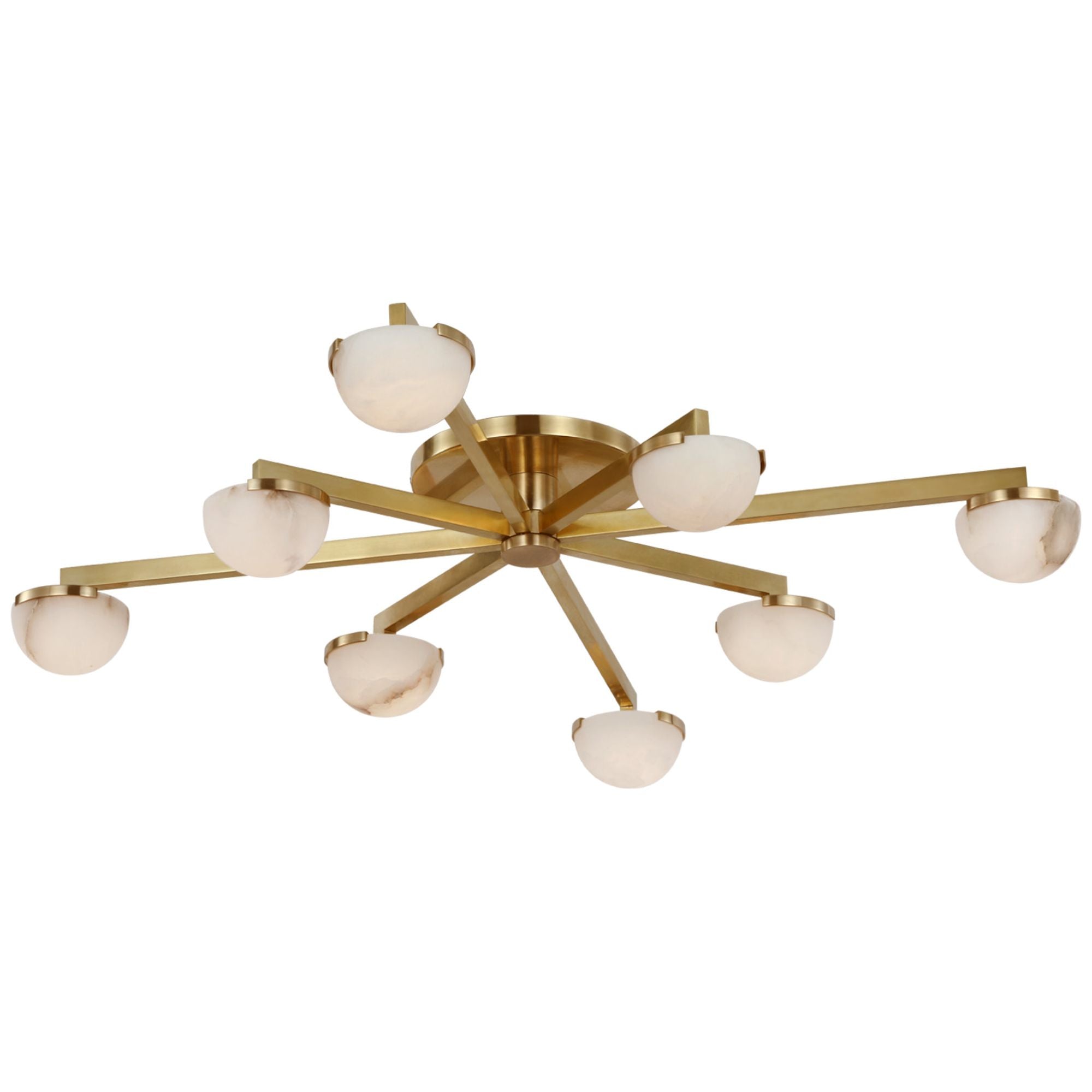 Kelly Wearstler Pedra Large Staggered Arm Flush Mount in Antique-Burnished Brass with Alabaster Ceiling Light W36" x H6"