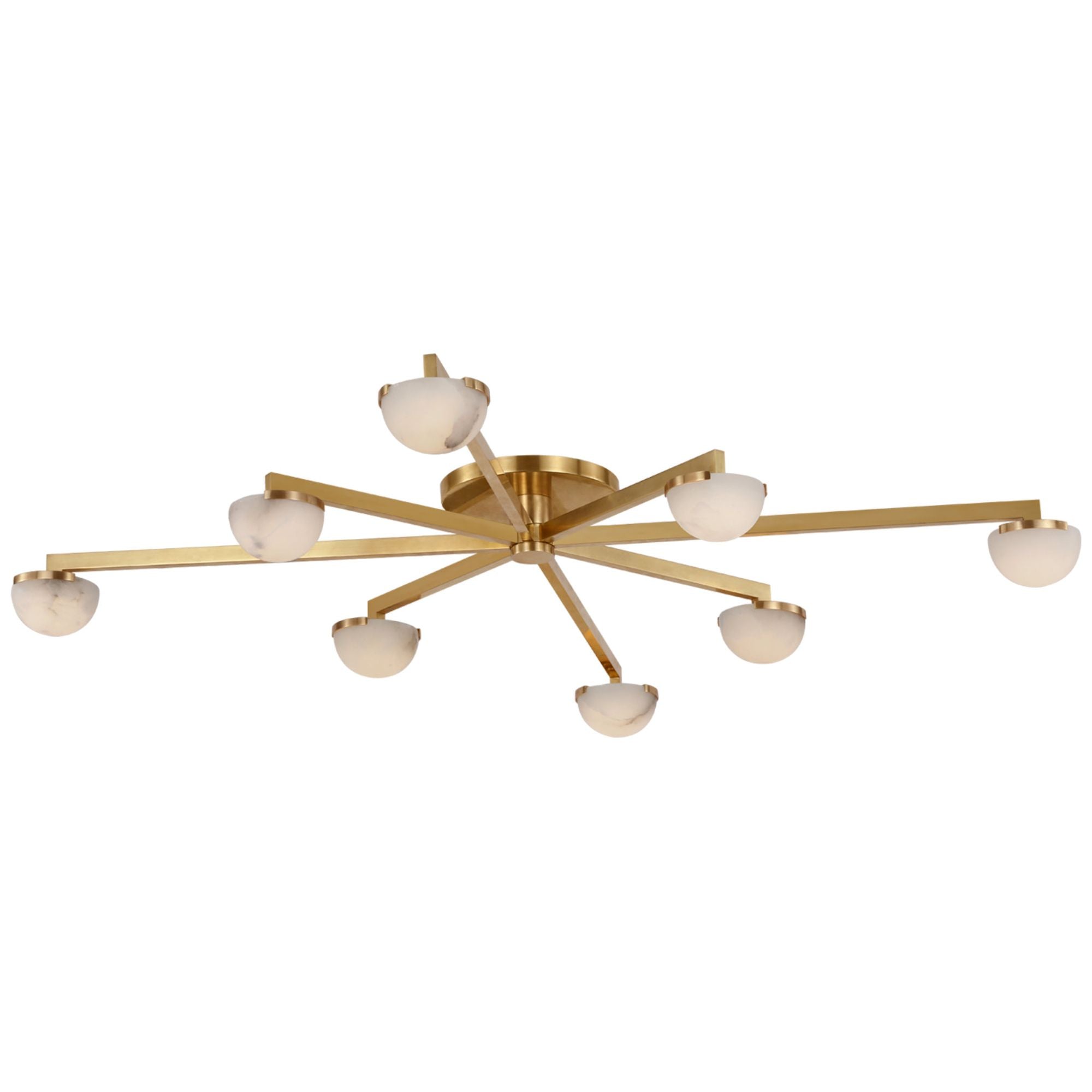 Kelly Wearstler Pedra Extra Large Staggered Arm Flush Mount in Antique-Burnished Brass with Alabaster Ceiling Light W48" x H6"