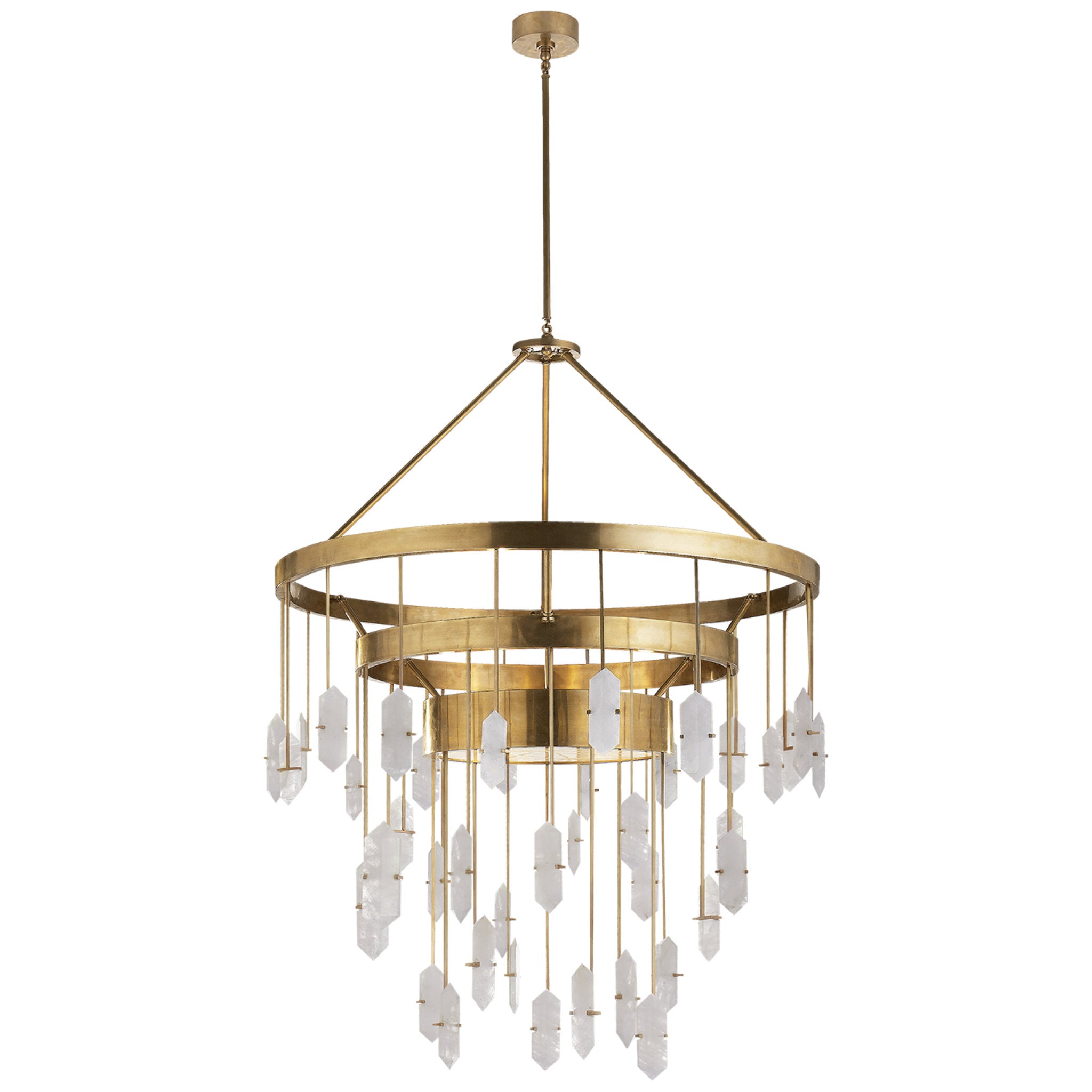 Kelly Wearstler Halcyon Large Three Tier Chandelier in Antique-Burnished Brass with Quartz Ceiling Light W36"