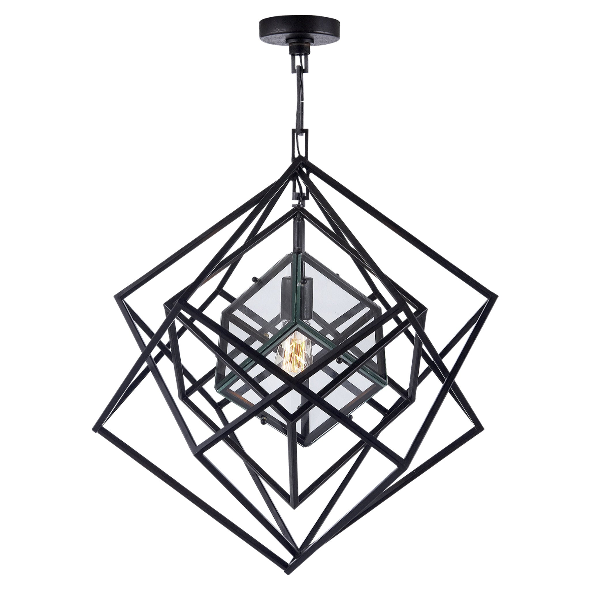 Kelly Wearstler Cubist Small Chandelier in Aged Iron Ceiling Light W22.5" x H25.75"