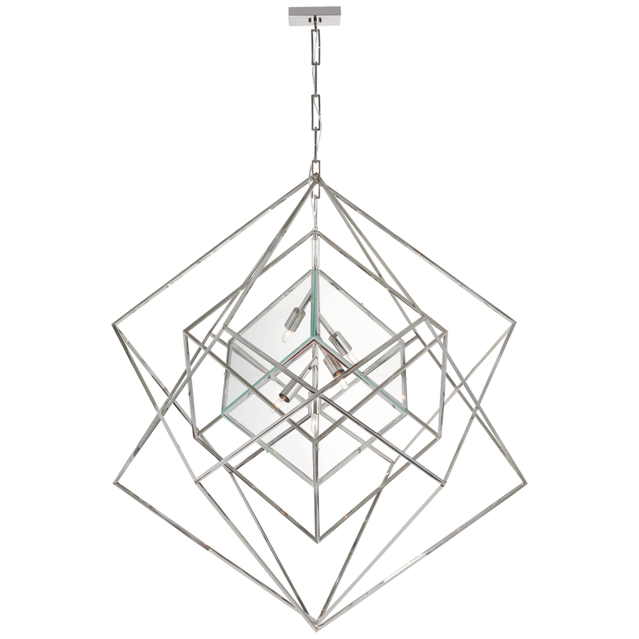 Kelly Wearstler Cubist Large Chandelier in Polished Nickel with Clear Glass Ceiling Light W45.5" x H51.25"