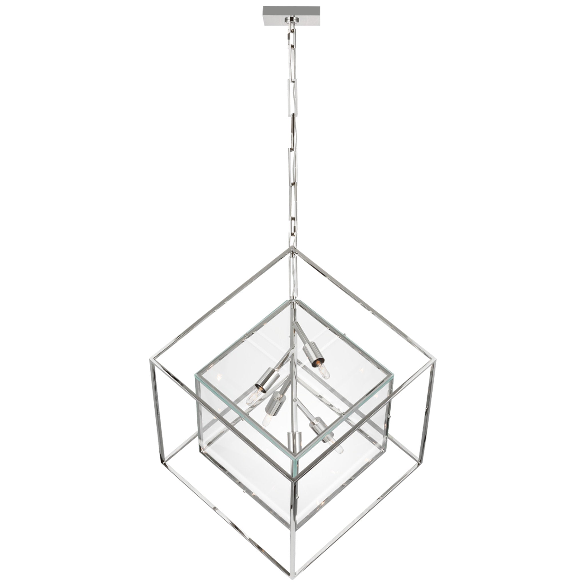 Kelly Wearstler Cubed X-Large Pendant in Polished Nickel with Clear Glass Ceiling Light W28.5" x H36.5"