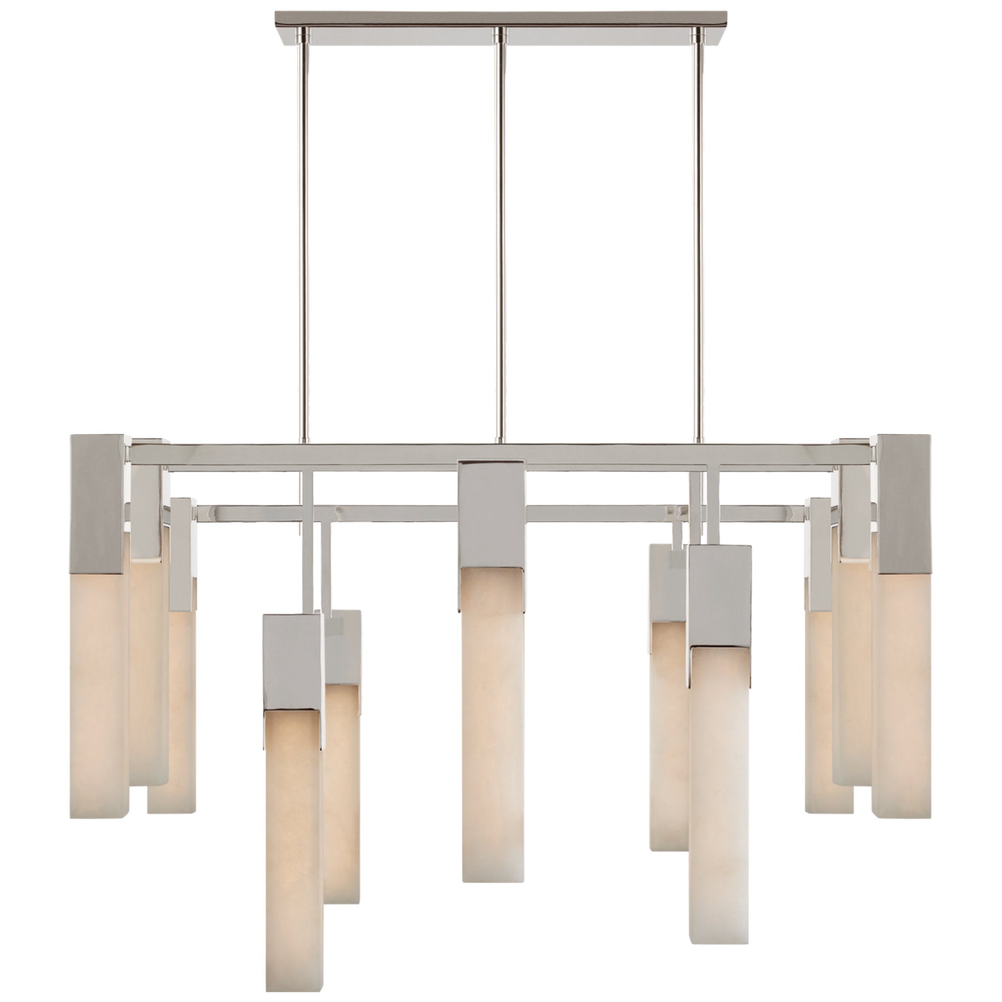 Kelly Wearstler Covet Large Chandelier in Polished Nickel with Alabaster Ceiling Light W31.25"