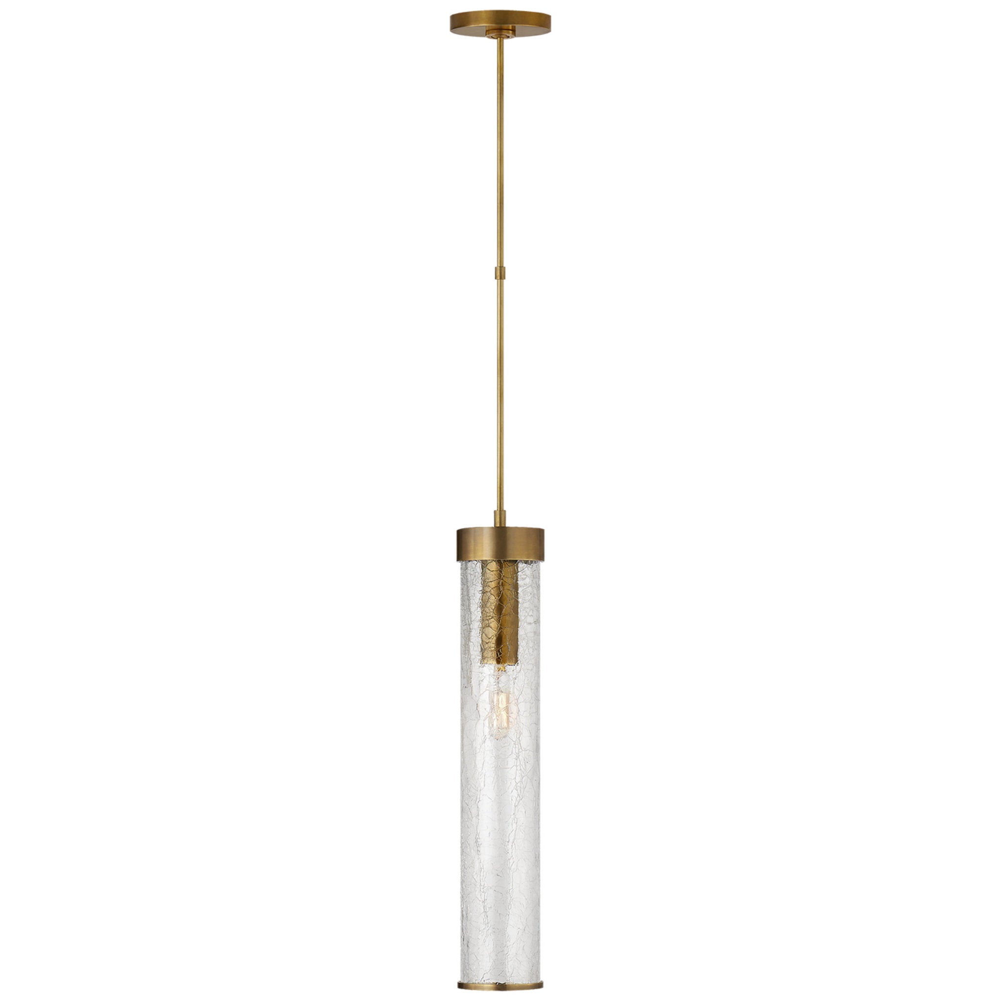 Kelly Wearstler Liaison Long Pendant in Antique-Burnished Brass with Crackle Glass Ceiling Light W3.5"