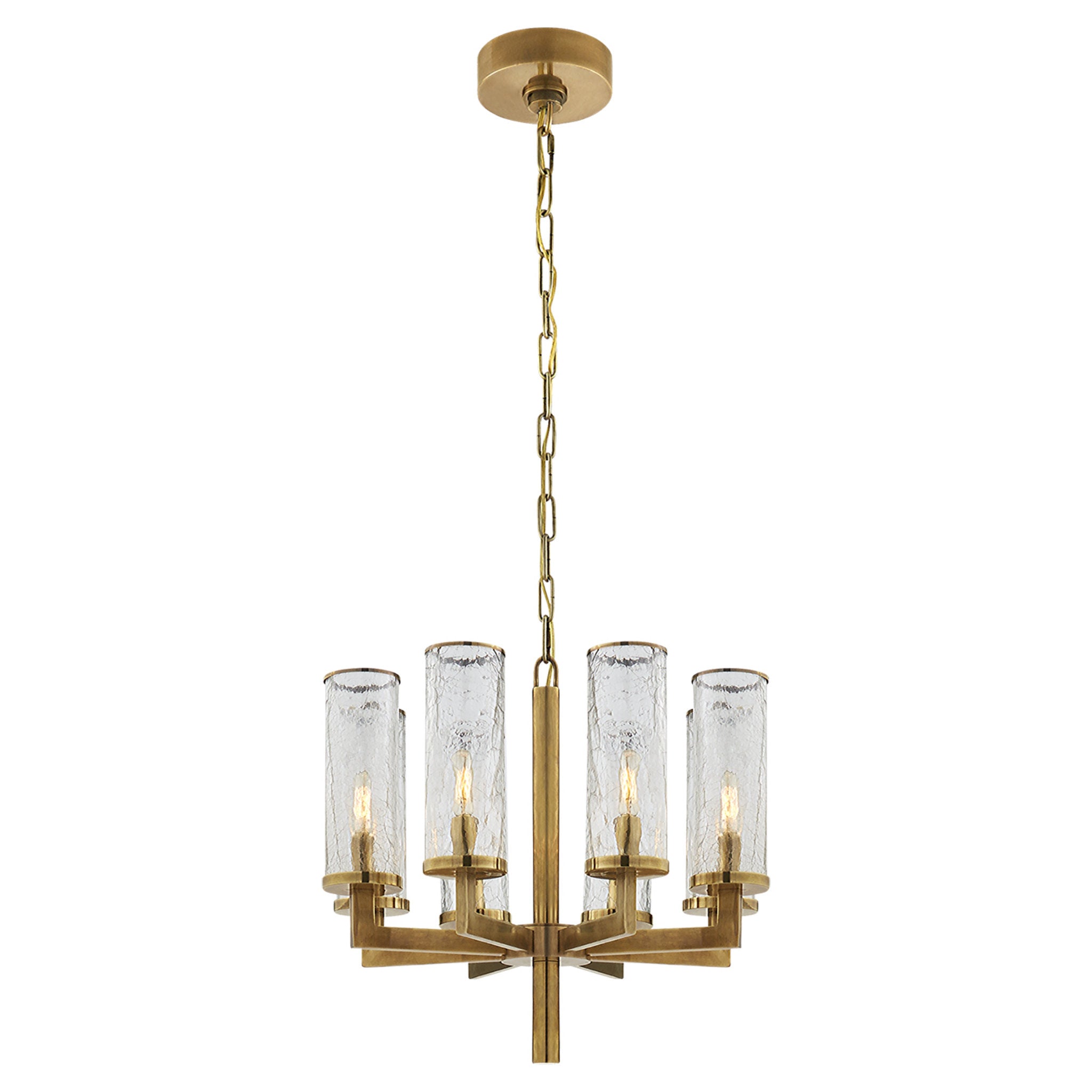 Kelly Wearstler Liaison Single Tier Chandelier in Antique-Burnished Brass with Crackle Glass Ceiling Light W20.5"