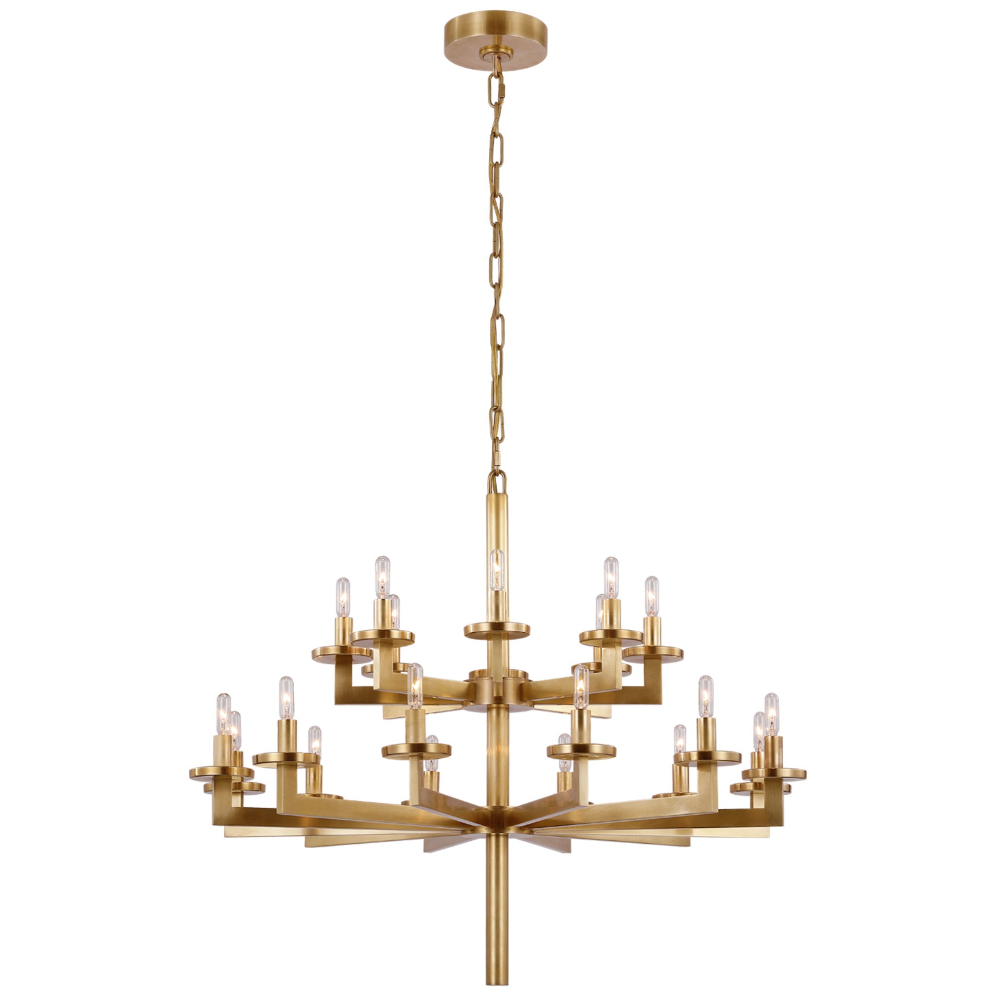 Kelly Wearstler Liaison Double Tier Chandelier in Antique-Burnished Brass Ceiling Light W34"