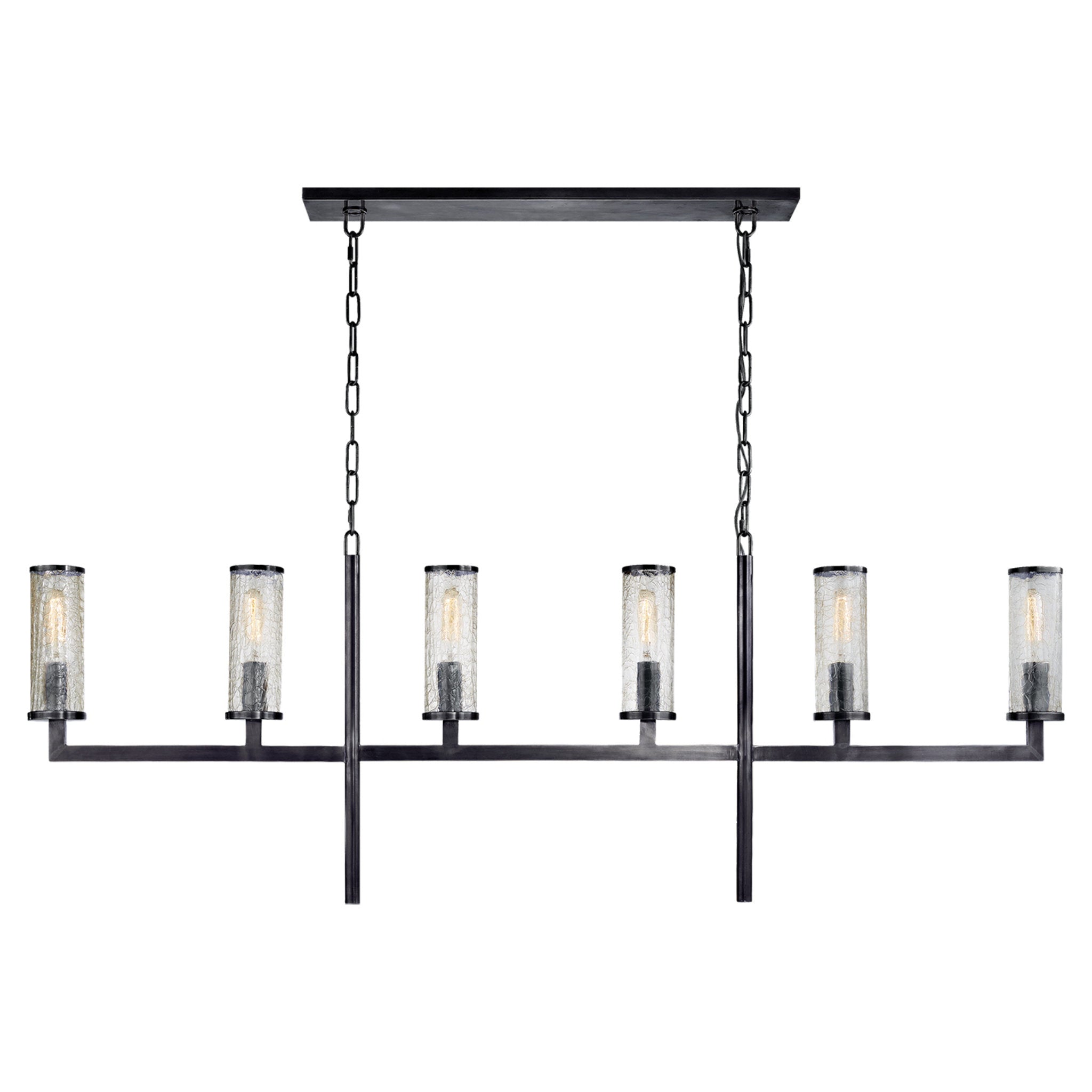 Kelly Wearstler Liaison Large Linear Chandelier in Bronze with Crackle Glass Ceiling Light W60" x H22.5"