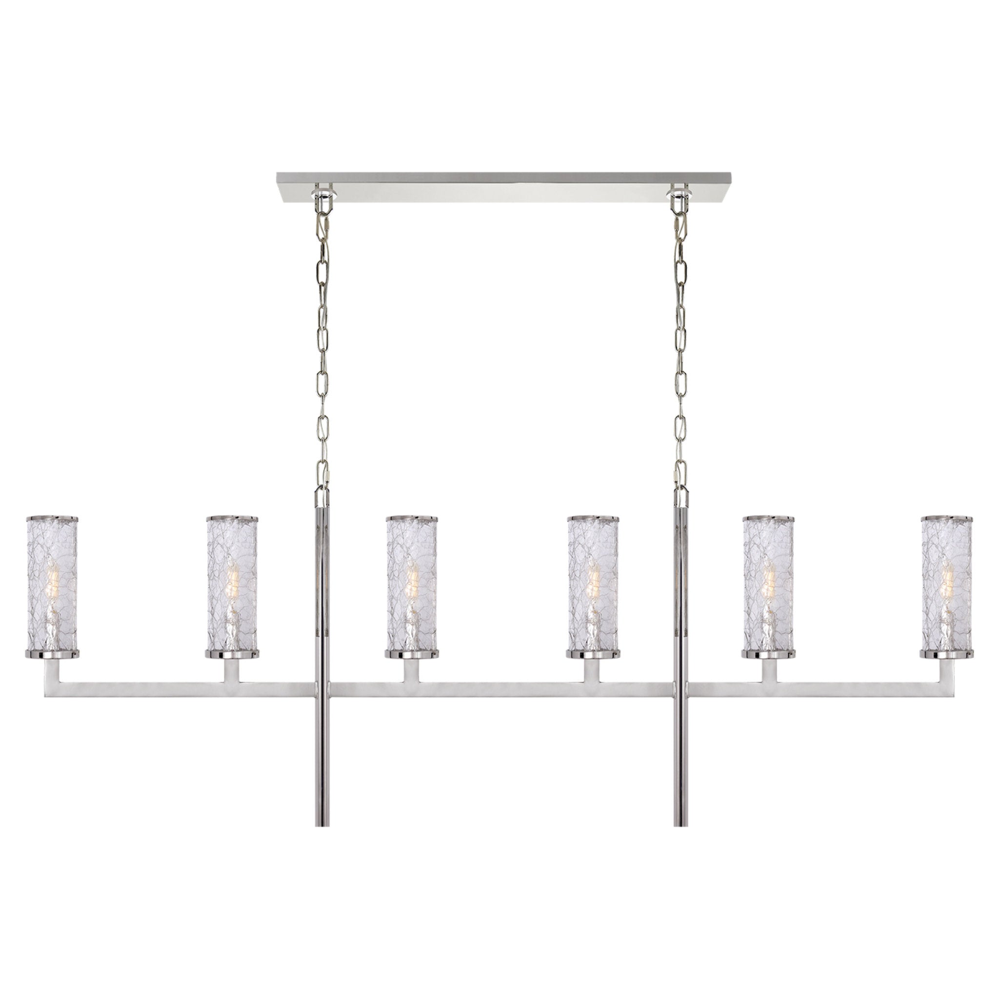 Kelly Wearstler Liaison Large Linear Chandelier in Polished Nickel with Crackle Glass Ceiling Light W60" x H22.5"