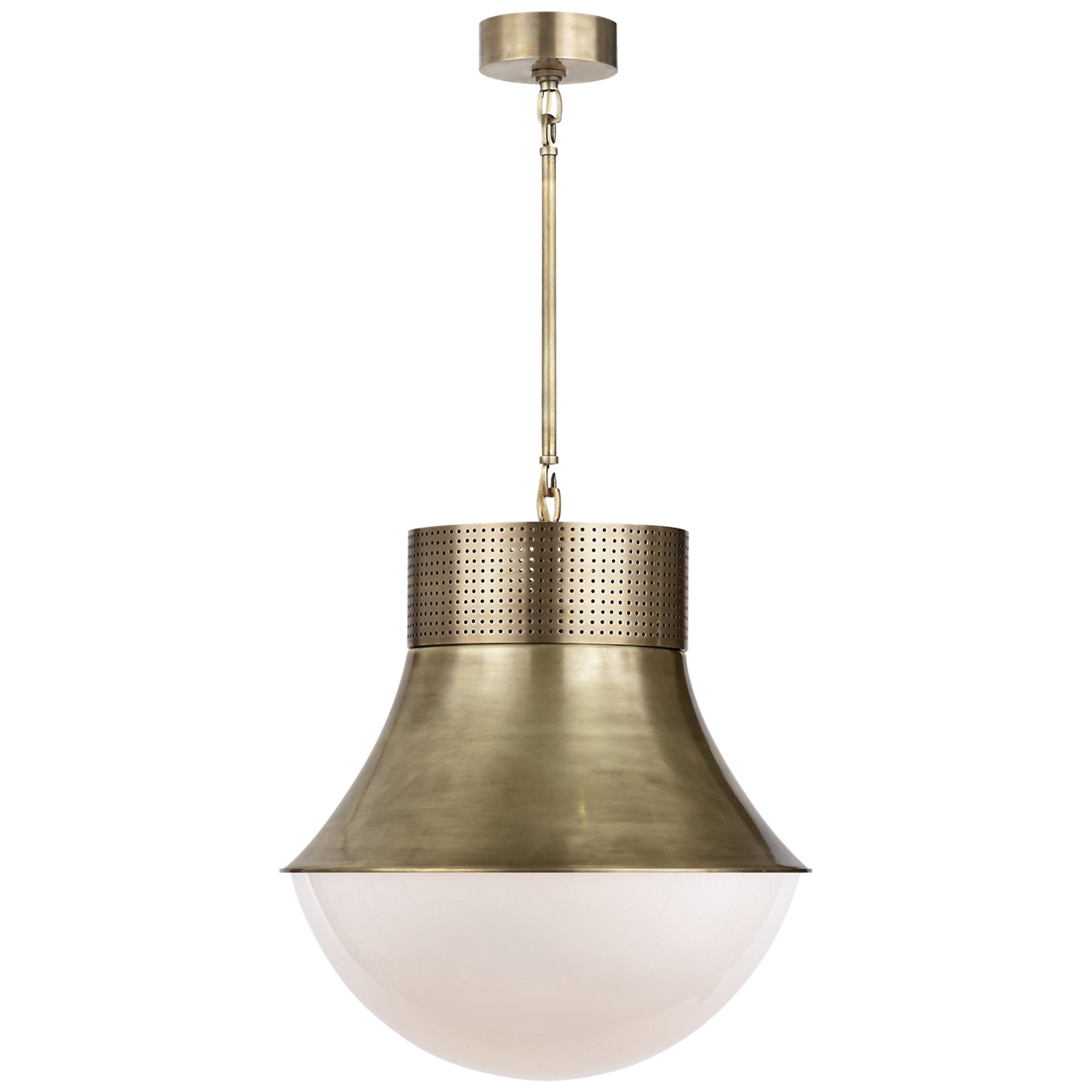 Kelly Wearstler Precision Large Pendant in Antique-Burnished Brass with White Glass Ceiling Light W17"