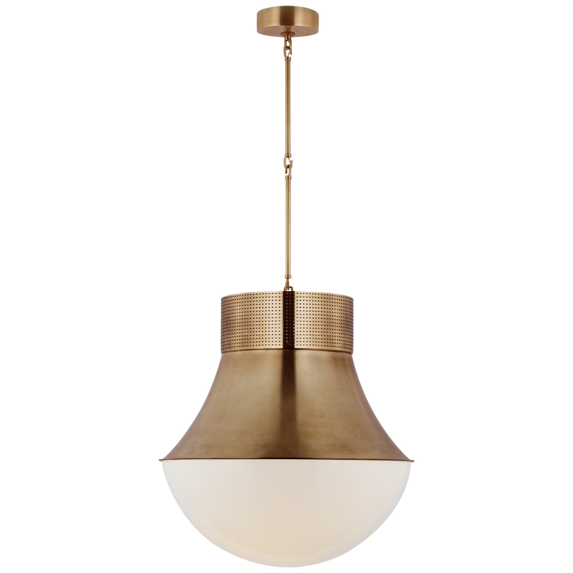 Kelly Wearstler Precision 24" Pendant in Antique-Burnished Brass with White Glass Ceiling Light W24"
