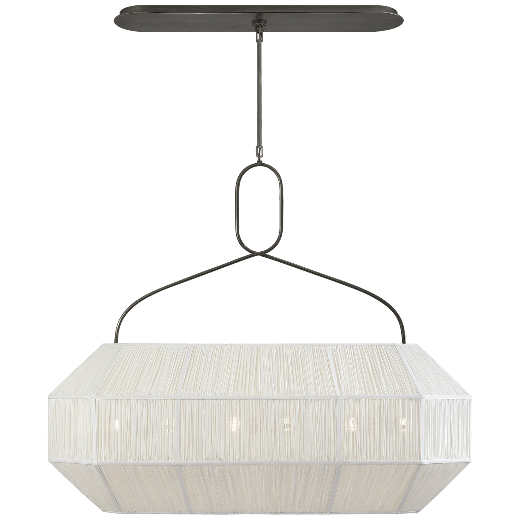 Kelly Wearstler Forza Medium Linear Lantern in Bronze with Gathered Linen Shade Ceiling Light W40"