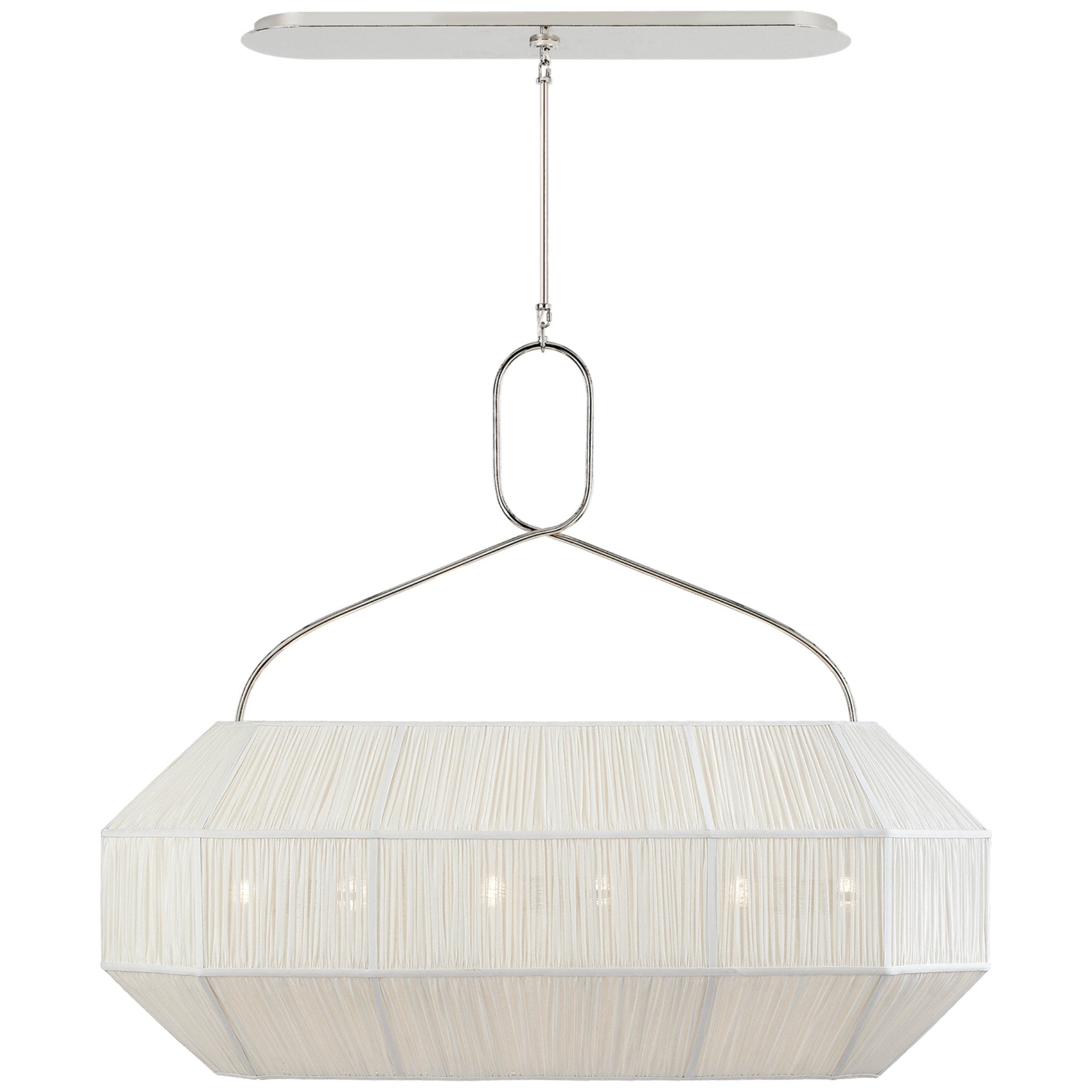 Kelly Wearstler Forza Medium Linear Lantern in Polished Nickel with Gathered Linen Shade Ceiling Light W40"