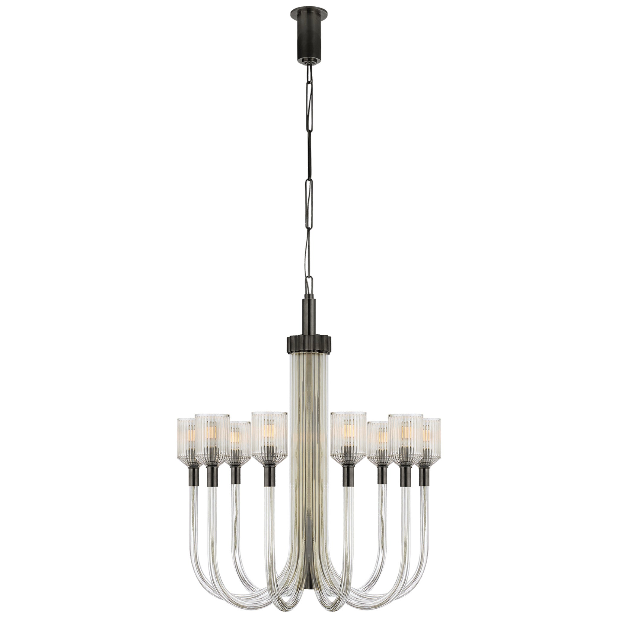 Kelly Wearstler Reverie Medium Single Tier Chandelier in Clear Ribbed Glass and Bronze Ceiling Light W30" x H38"