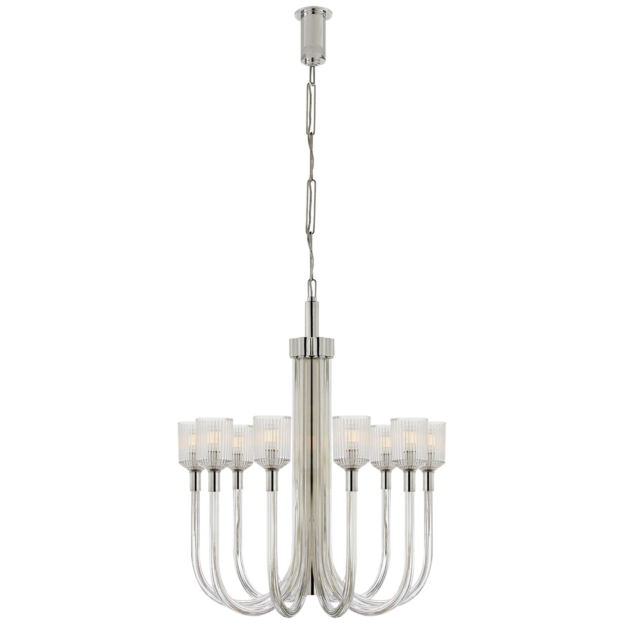 Kelly Wearstler Reverie Medium Single Tier Chandelier in Clear Ribbed Glass and Polished Nickel Ceiling Light W30" x H38"