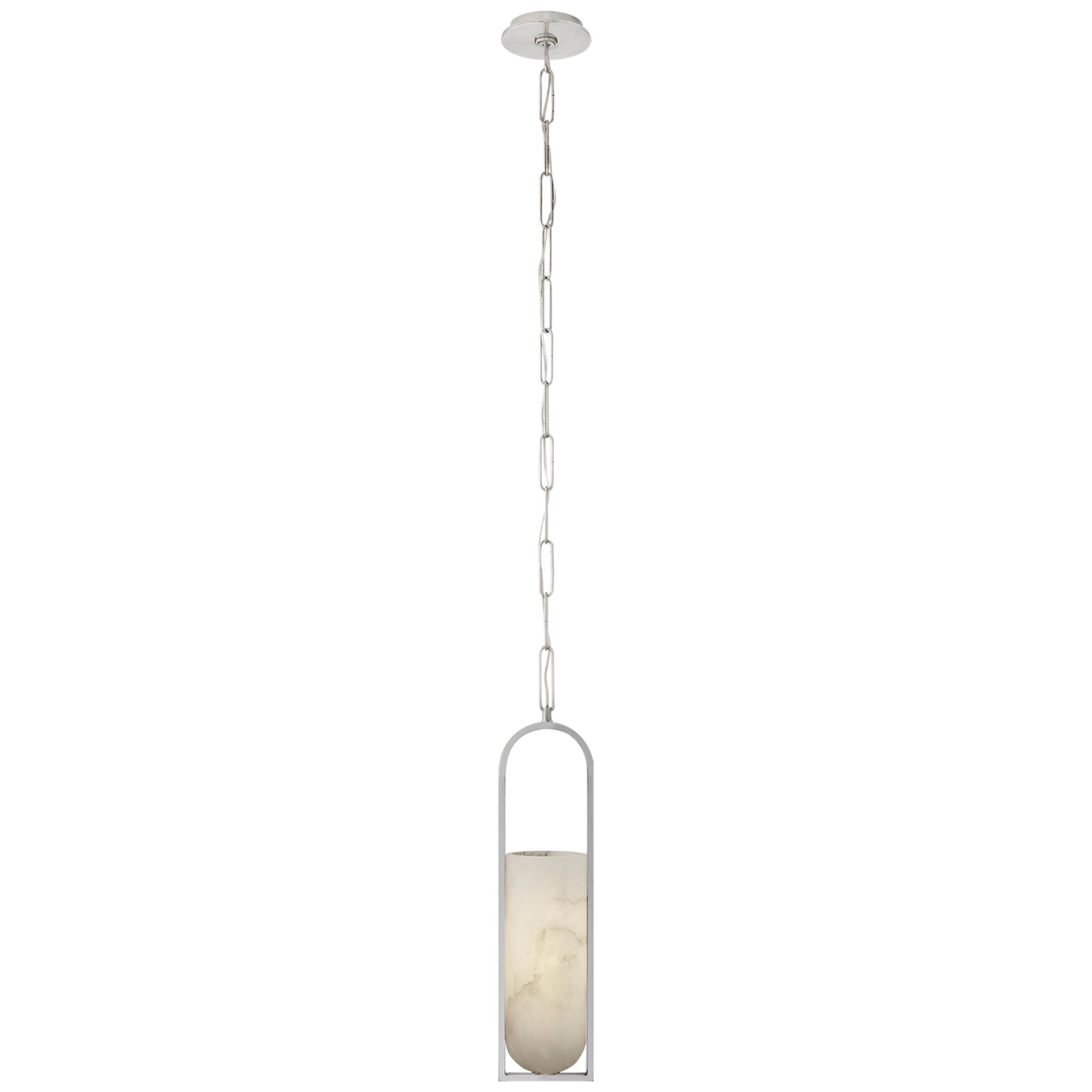 Kelly Wearstler Melange Small Elongated Pendant in Polished Nickel with Alabaster Shade Ceiling Light W6.25" x H29"