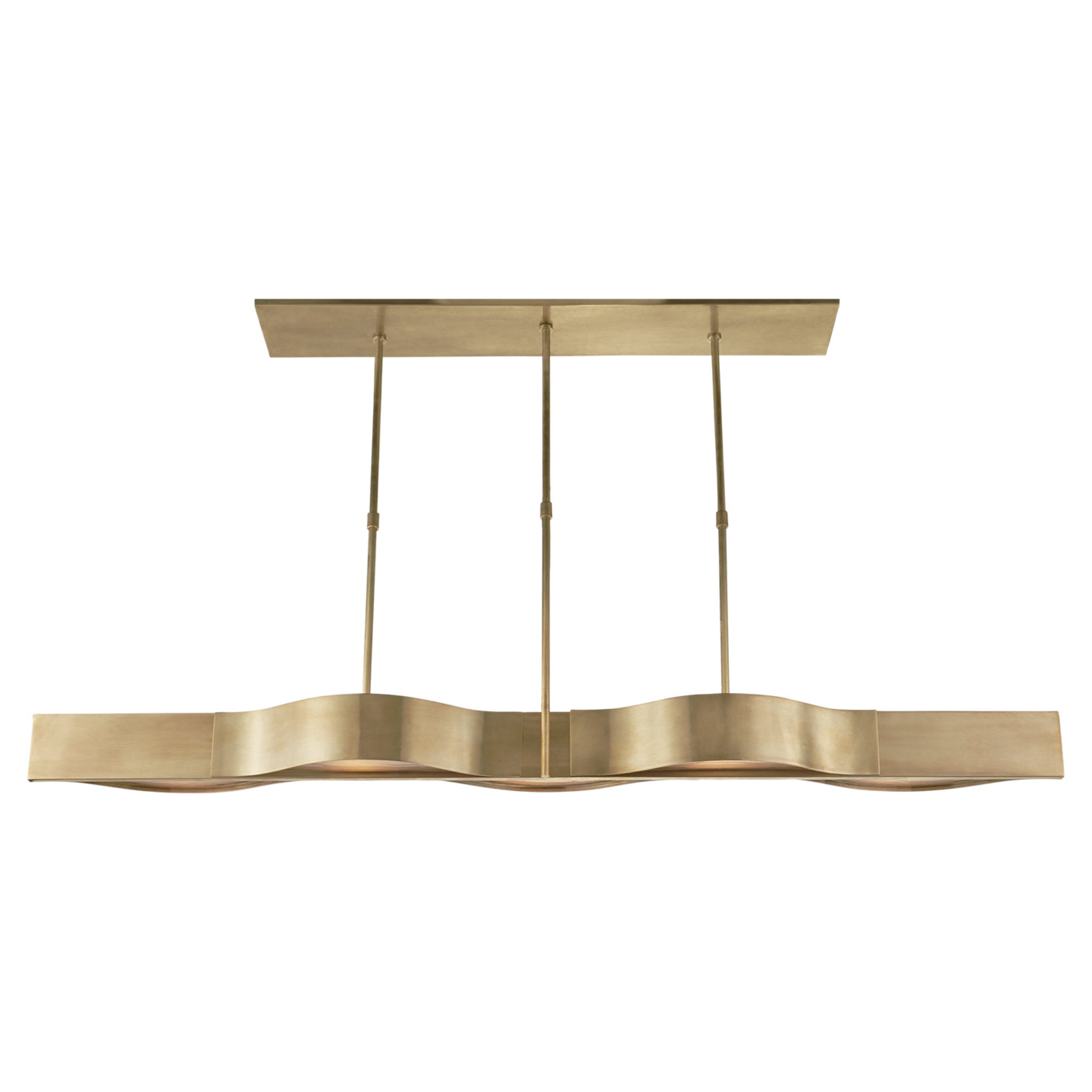 Kelly Wearstler Avant Large Linear Pendant in Antique-Burnished Brass with Frosted Glass Ceiling Light W60"