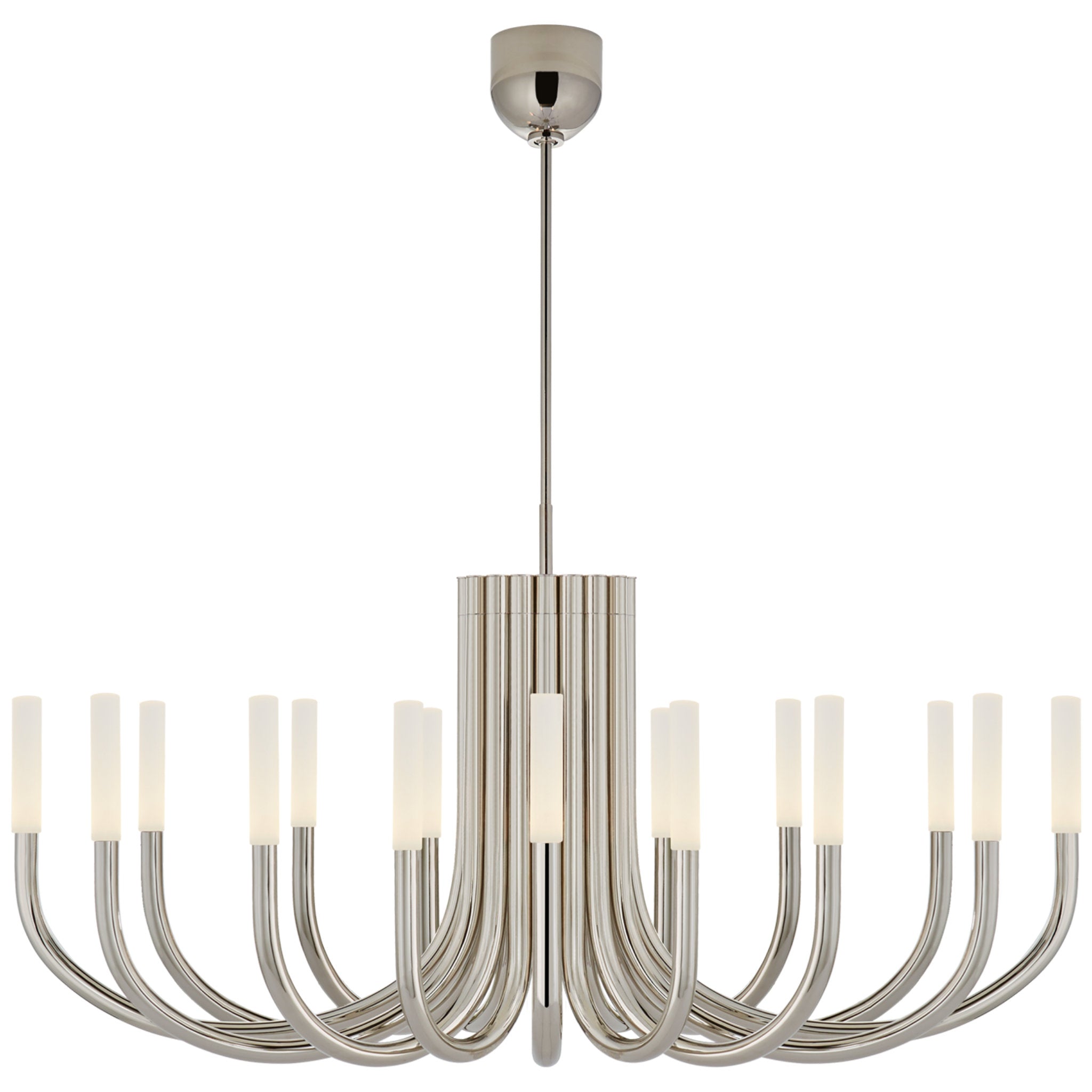 Kelly Wearstler Rousseau Large Oval Chandelier in Polished Nickel with Etched Crystal Ceiling Light W50"
