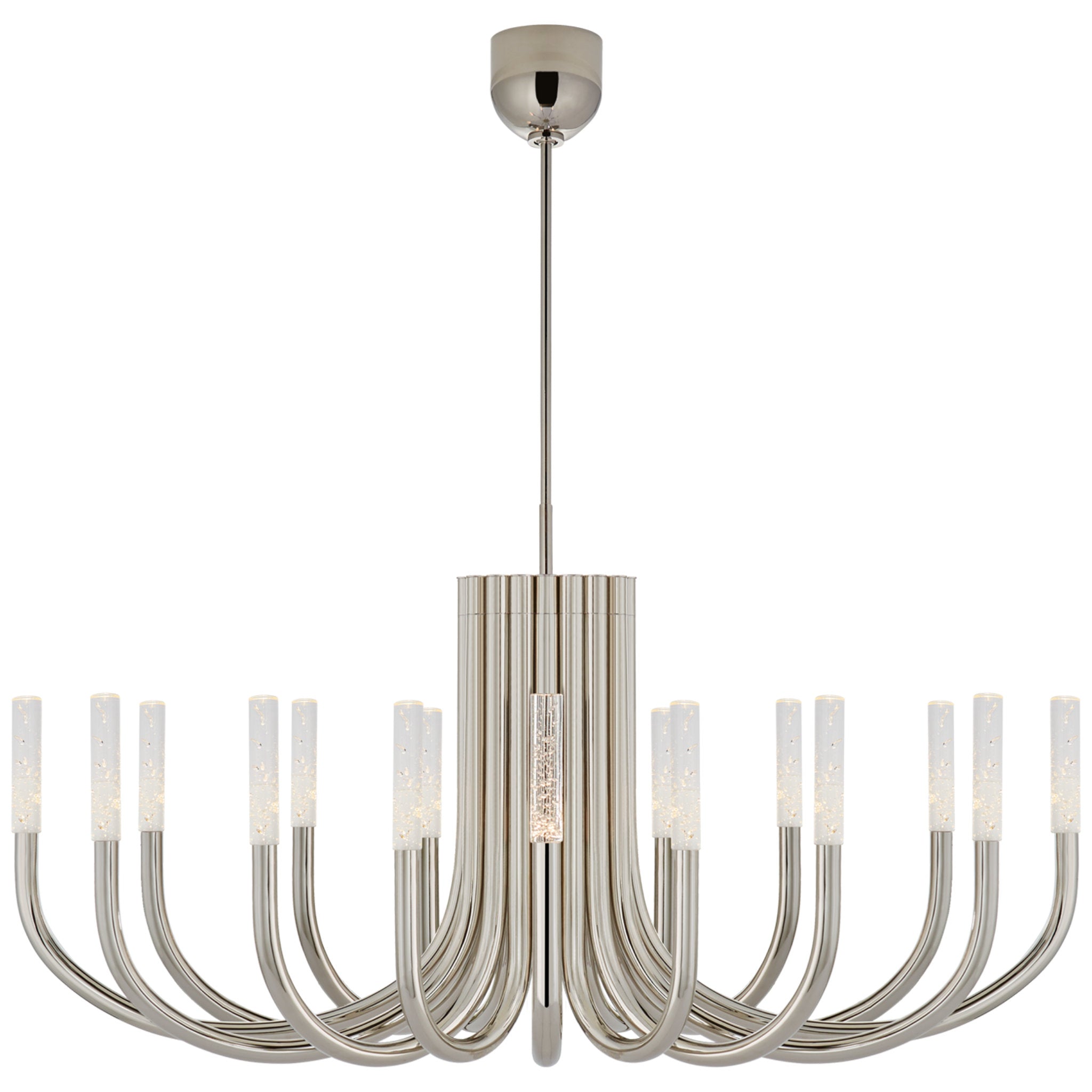 Kelly Wearstler Rousseau Large Oval Chandelier in Polished Nickel with Seeded Glass Ceiling Light W50"