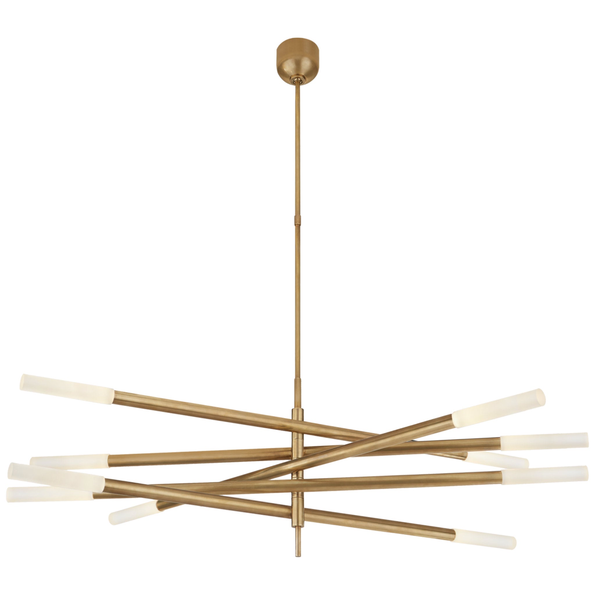 Kelly Wearstler Rousseau Grande Ten Light Articulating Chandelier in Antique-Burnished Brass with Etched Crystal Ceiling Light W3" - 50"