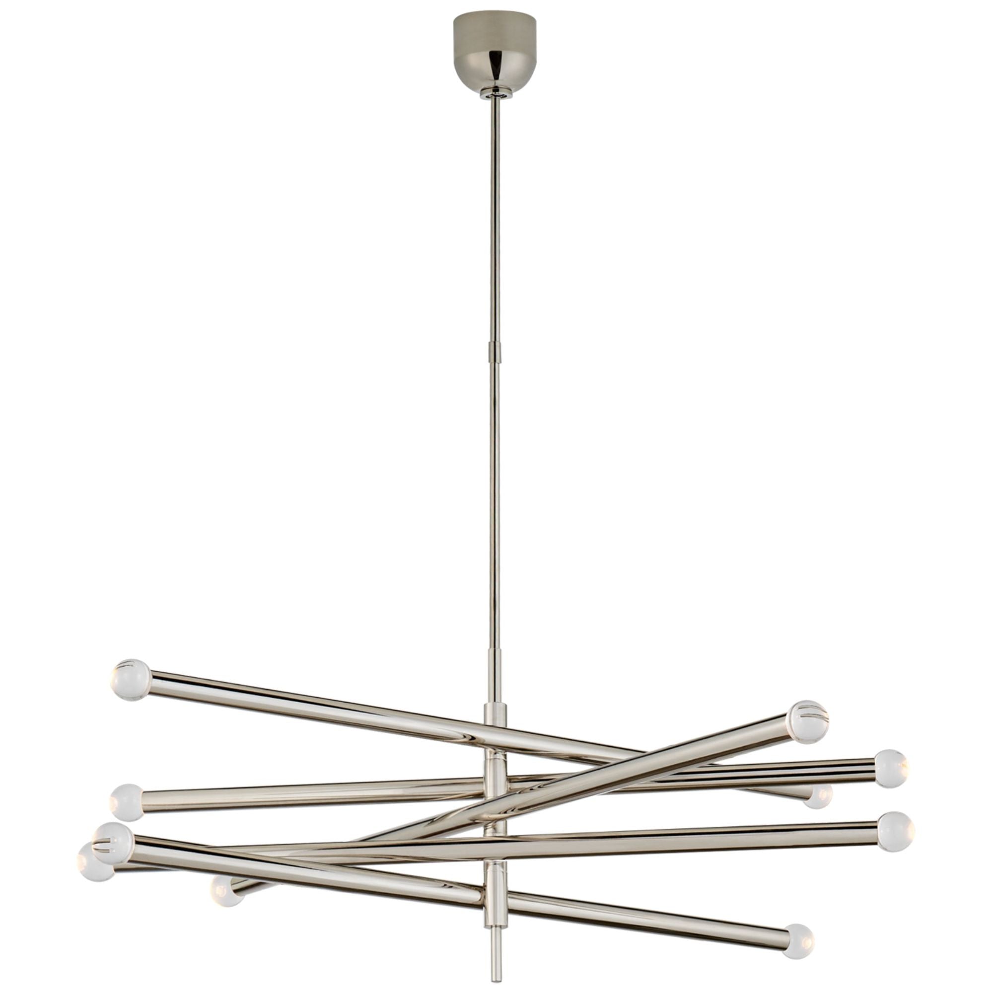Kelly Wearstler Rousseau Grande Ten Light Articulating Chandelier in Polished Nickel with Clear Glass Orb Ceiling Light W3.5" - 38.25"