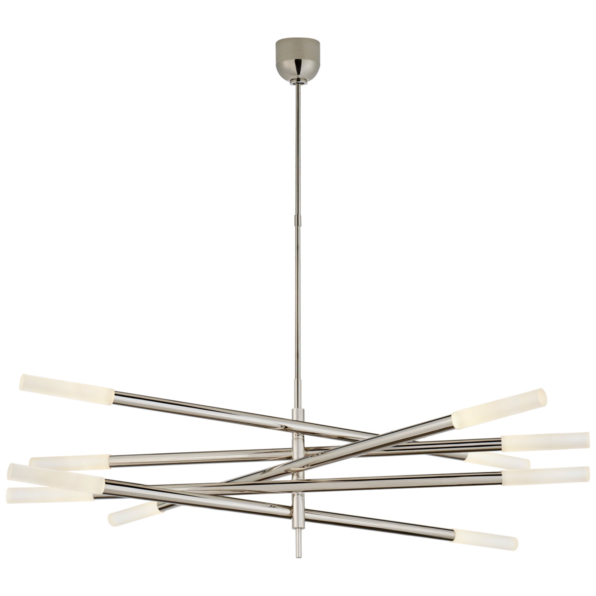 Kelly Wearstler Rousseau Grande Ten Light Articulating Chandelier in Polished Nickel with Etched Crystal Ceiling Light W3" - 50"
