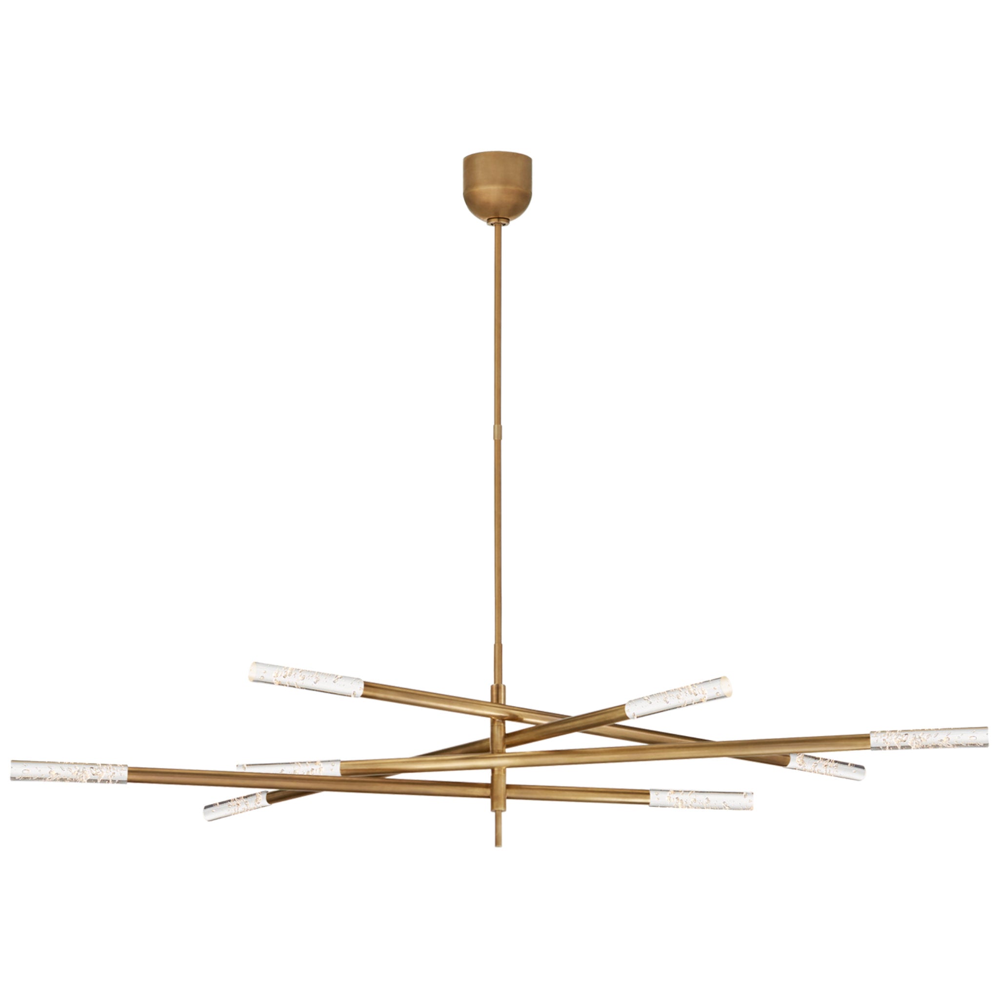 Kelly Wearstler Rousseau Grande Eight Light Articulating Chandelier in Antique-Burnished Brass with Seeded Glass Ceiling Light W3" - 65"