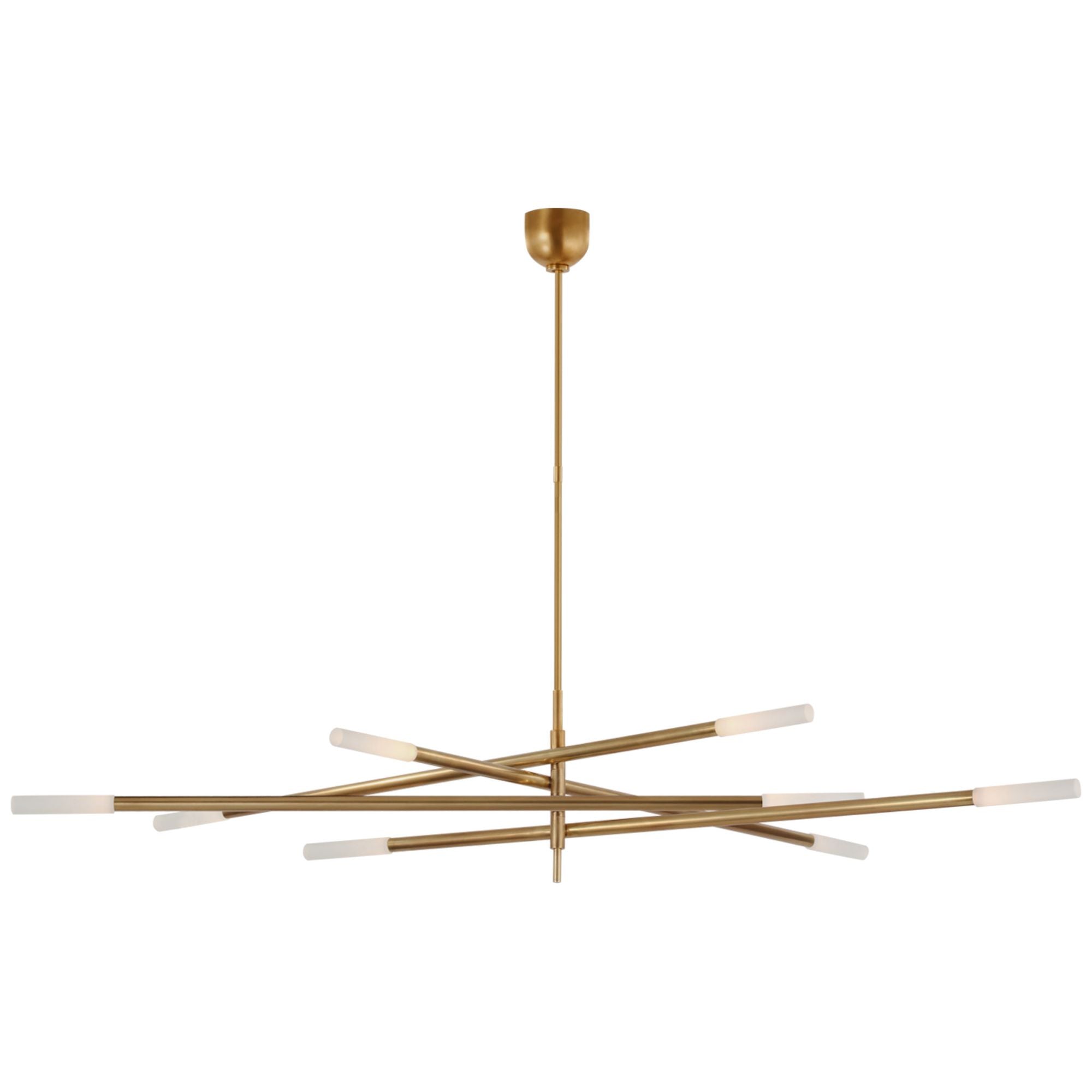 Kelly Wearstler Rousseau Oversized Eight Light Articulating Chandelier in Antique-Burnished Brass with Etched Crystal Ceiling Light W80"