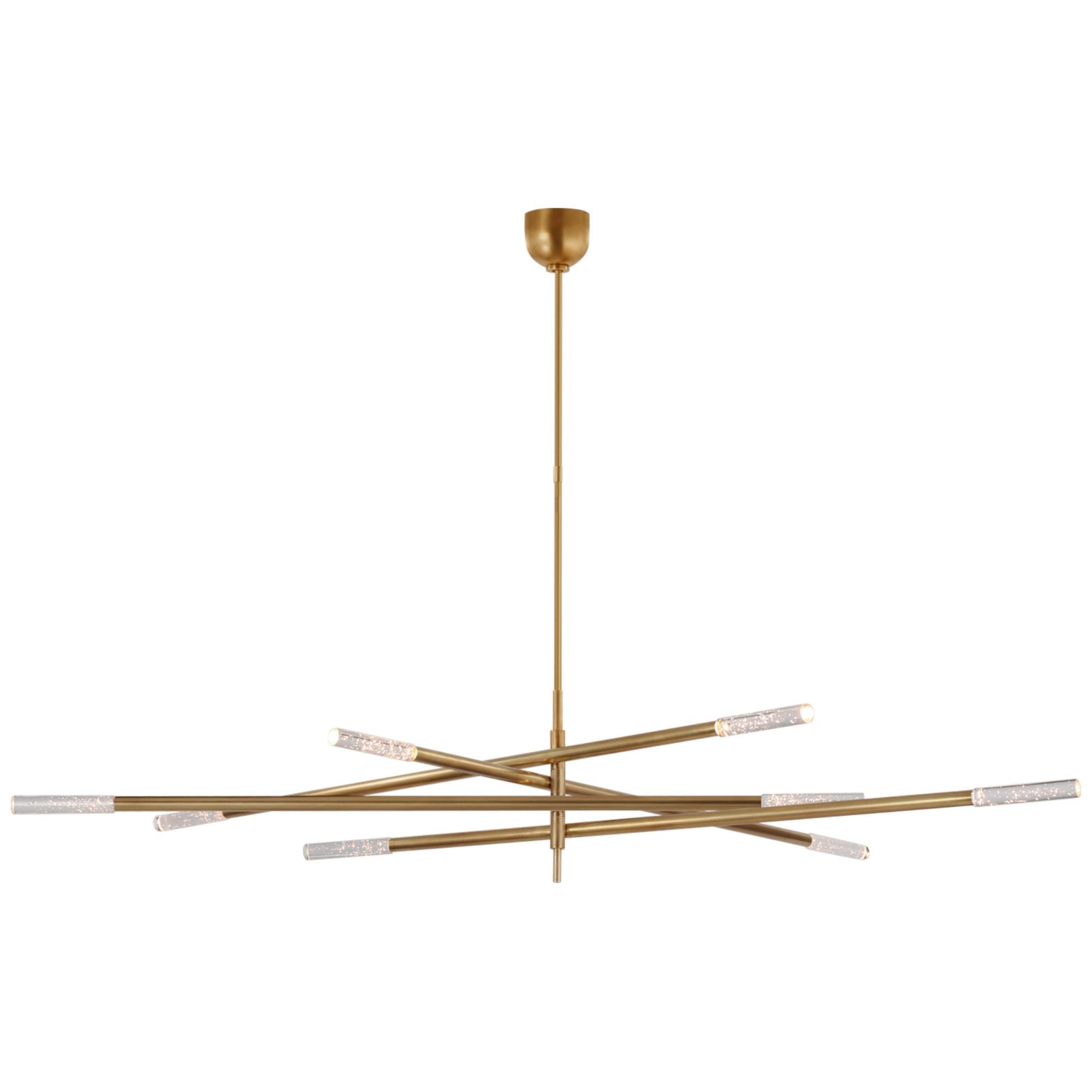 Kelly Wearstler Rousseau Oversized Eight Light Articulating Chandelier in Antique-Burnished Brass with Seeded Glass Ceiling Light W80"