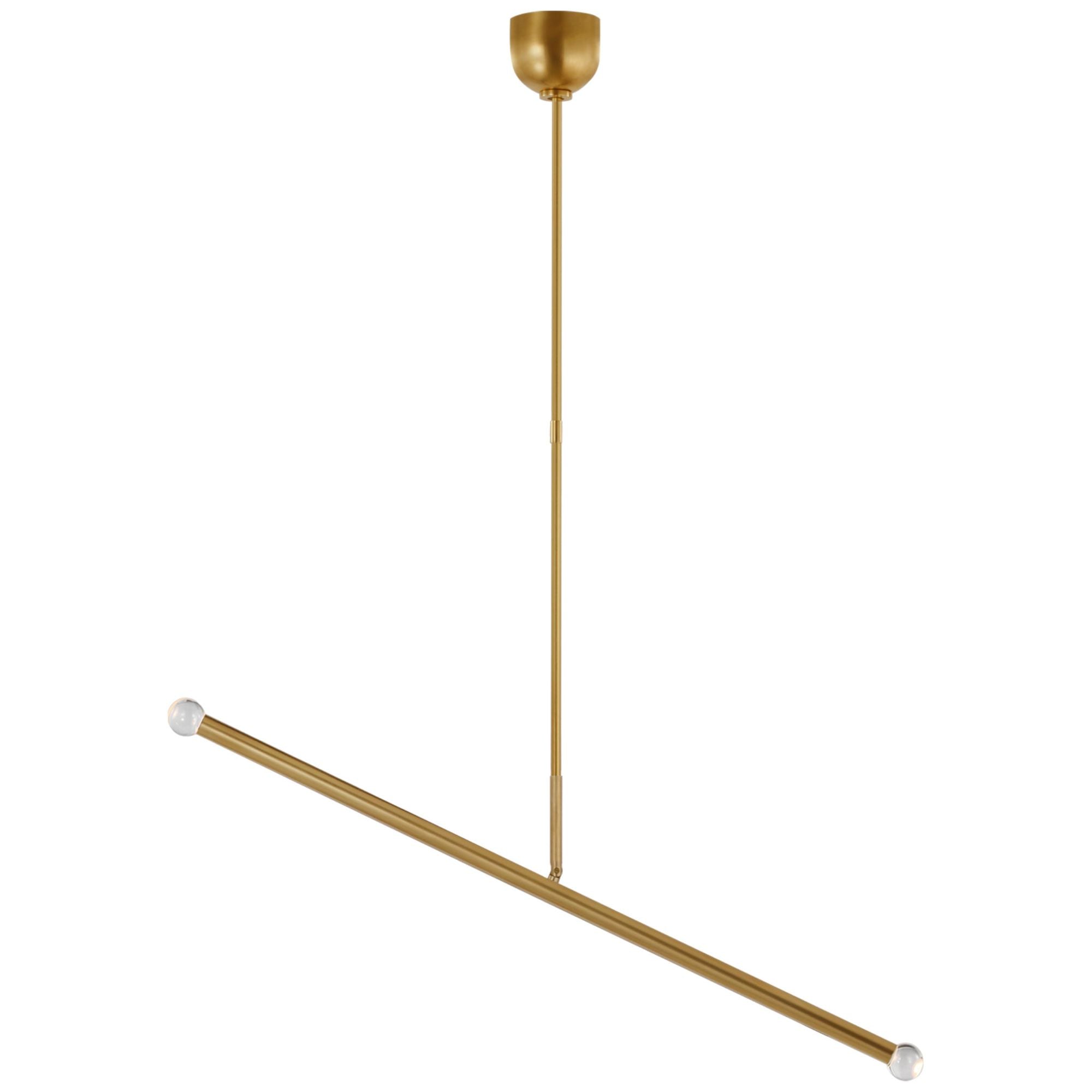 Kelly Wearstler Rousseau Large Articulating Linear Chandelier in Antique-Burnished Brass with Clear Glass Orb Ceiling Light W38.25" - 40.75"