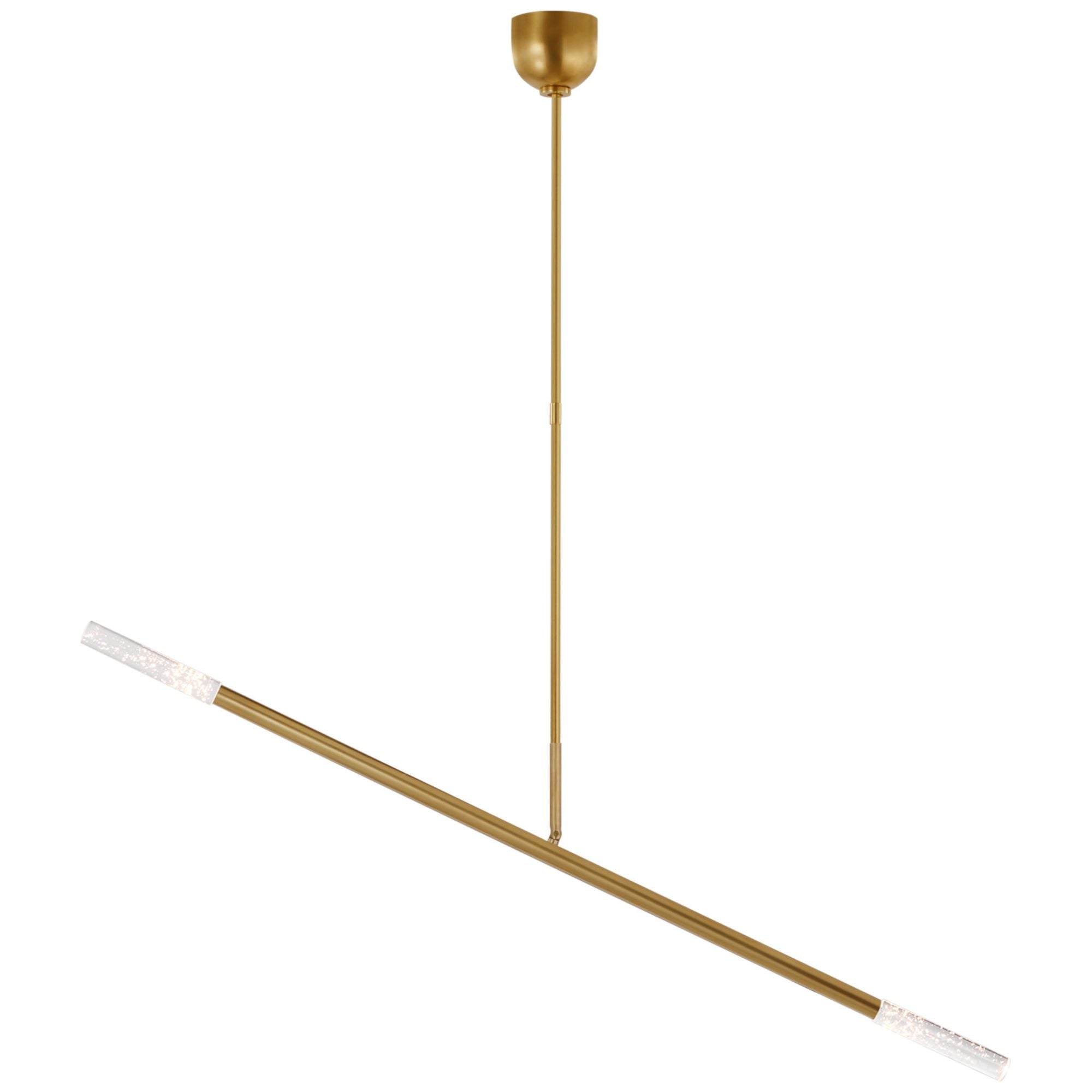Kelly Wearstler Rousseau Large Articulating Linear Chandelier in Antique-Burnished Brass with Seeded Glass Ceiling Light W49.75" - 52.5"