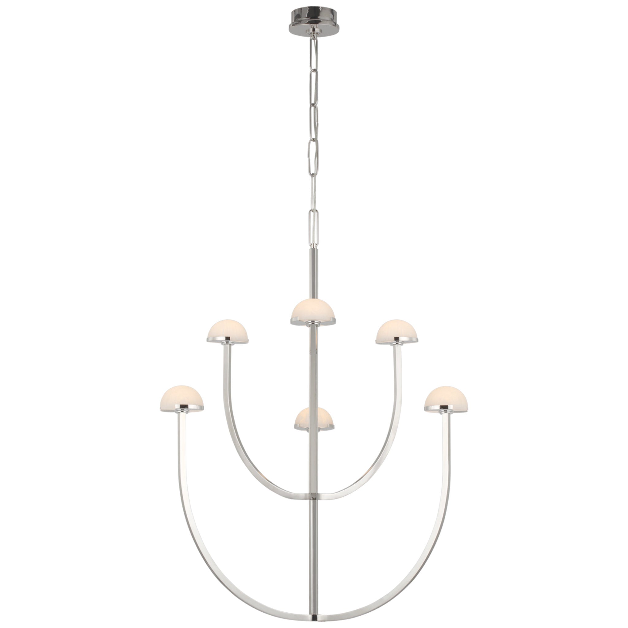 Kelly Wearstler Pedra Large Two-Tier Chandelier in Polished Nickel with Alabaster Ceiling Light W28.25" x H40.25"