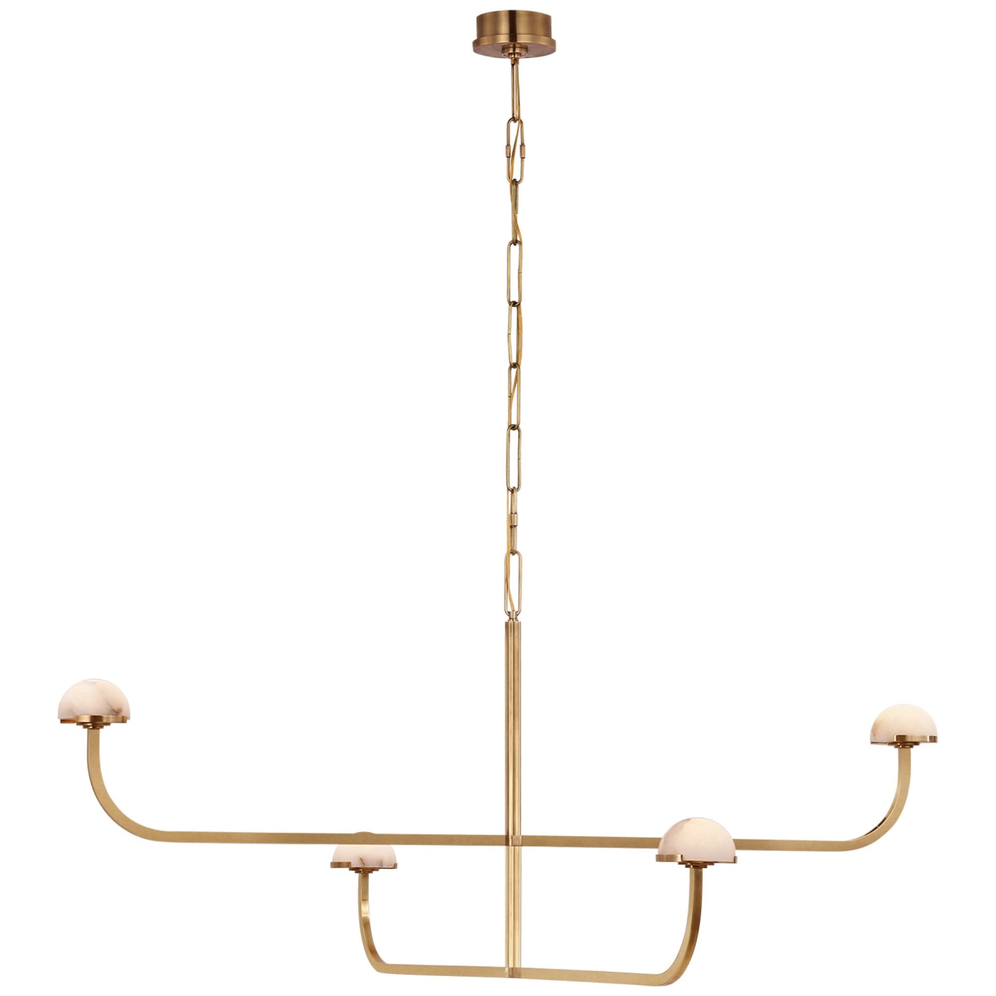Kelly Wearstler Pedra Two Tier Shallow Chandelier in Antique-Burnished Brass with Alabaster Ceiling Light W54.75" x H24.75"