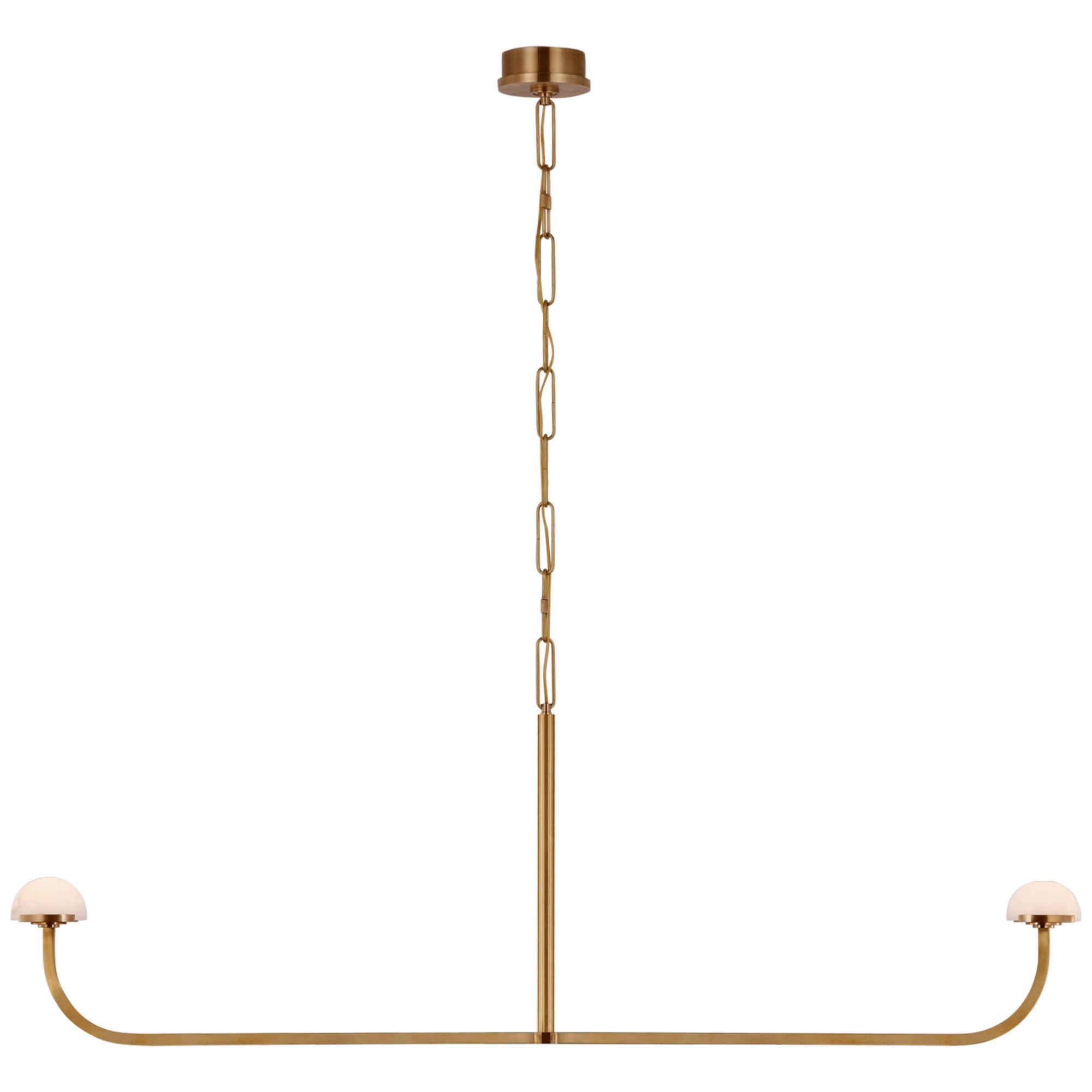 Kelly Wearstler Pedra 56" Linear Chandelier in Antique-Burnished Brass with Alabaster Ceiling Light W56.75" x H21.5"